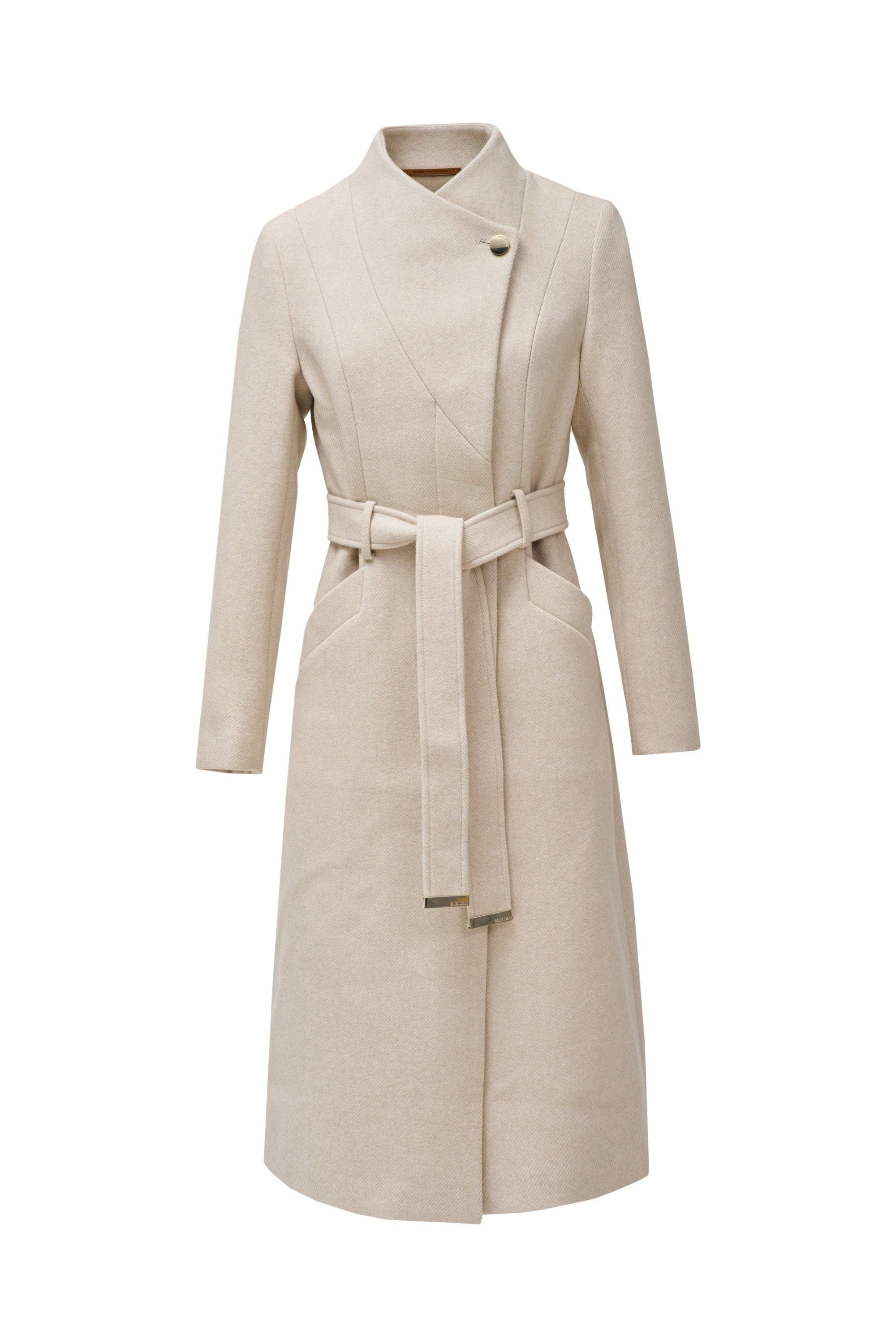 Long Wool Peacoat With Belt in Light Beige V1