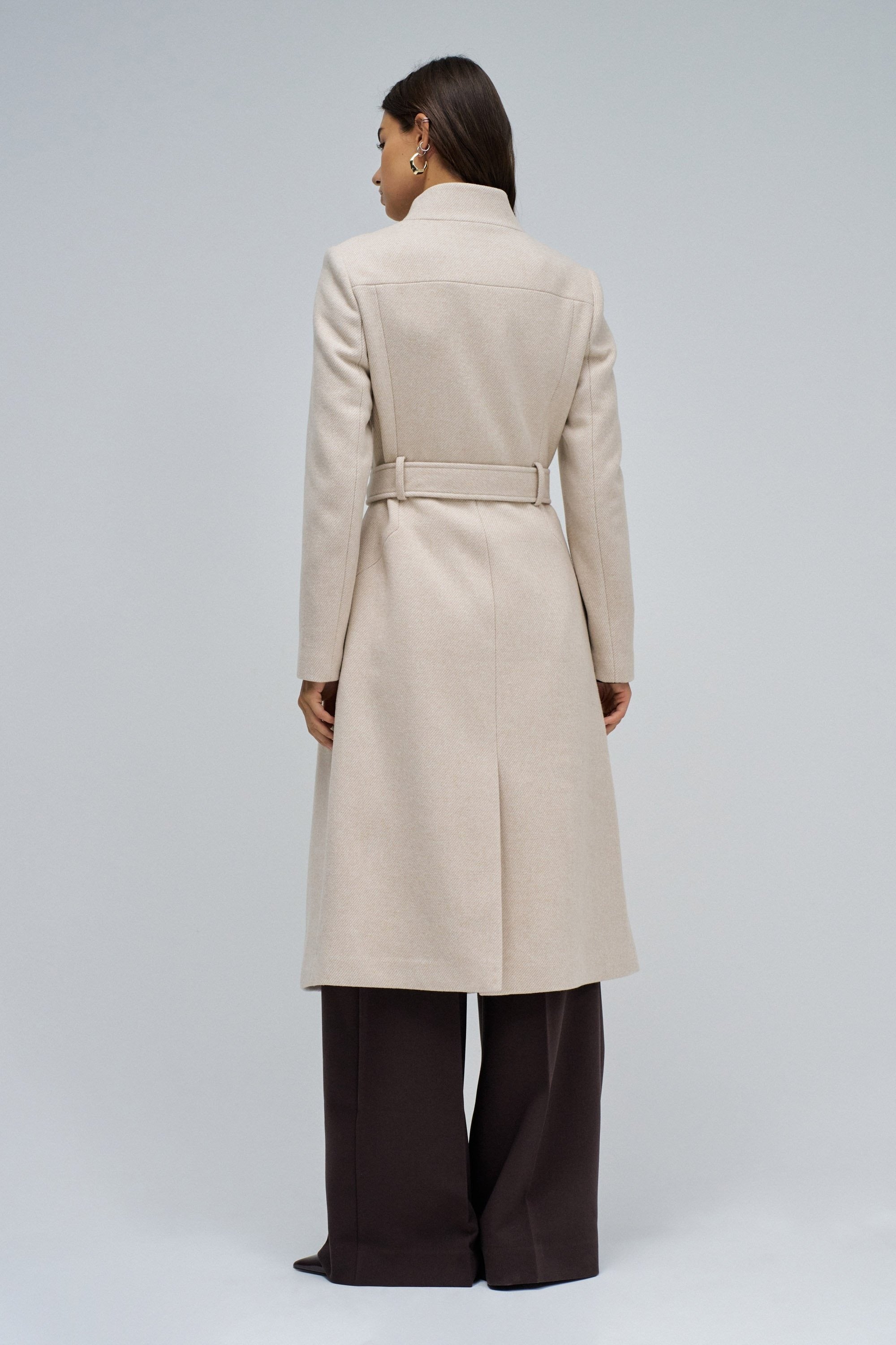 Long Wool Peacoat With Belt in Light Beige V1 Vestes Salsa Jeans