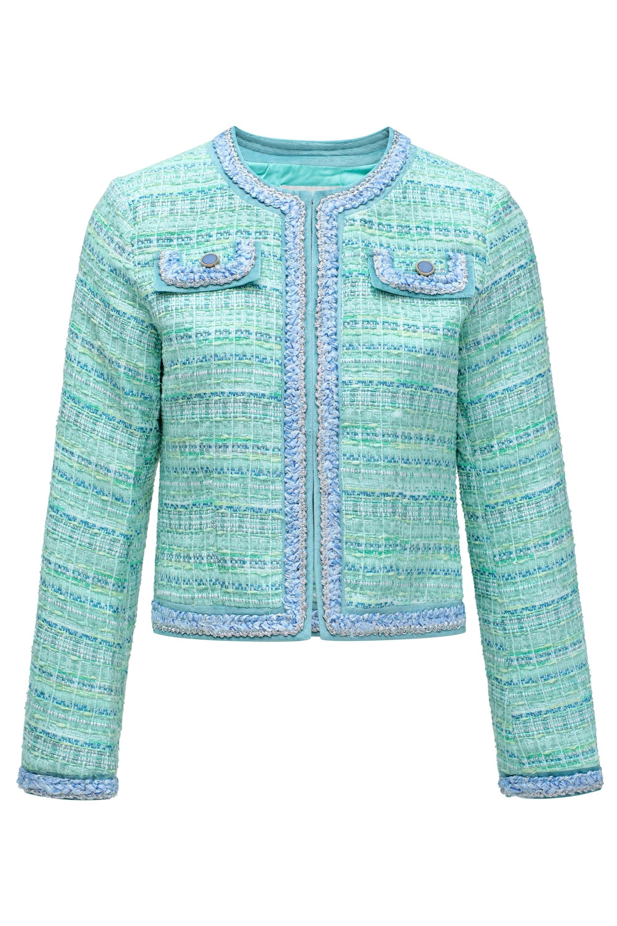 Colorful Tweed Chanel-Style Jacket in Light Green Vestes Salsa Jeans