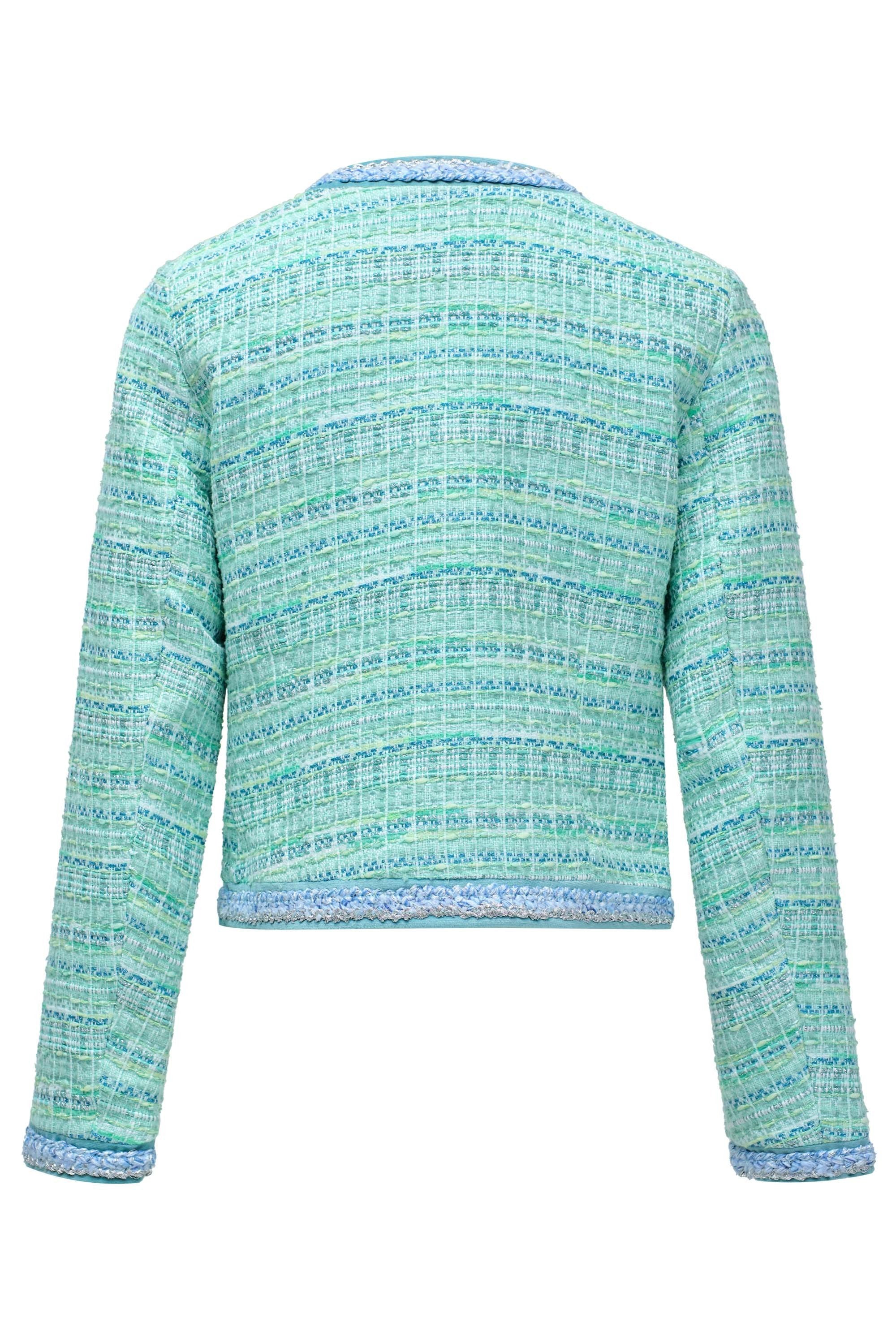 Colorful Tweed Chanel-Style Jacket in Light Green Vestes Salsa Jeans