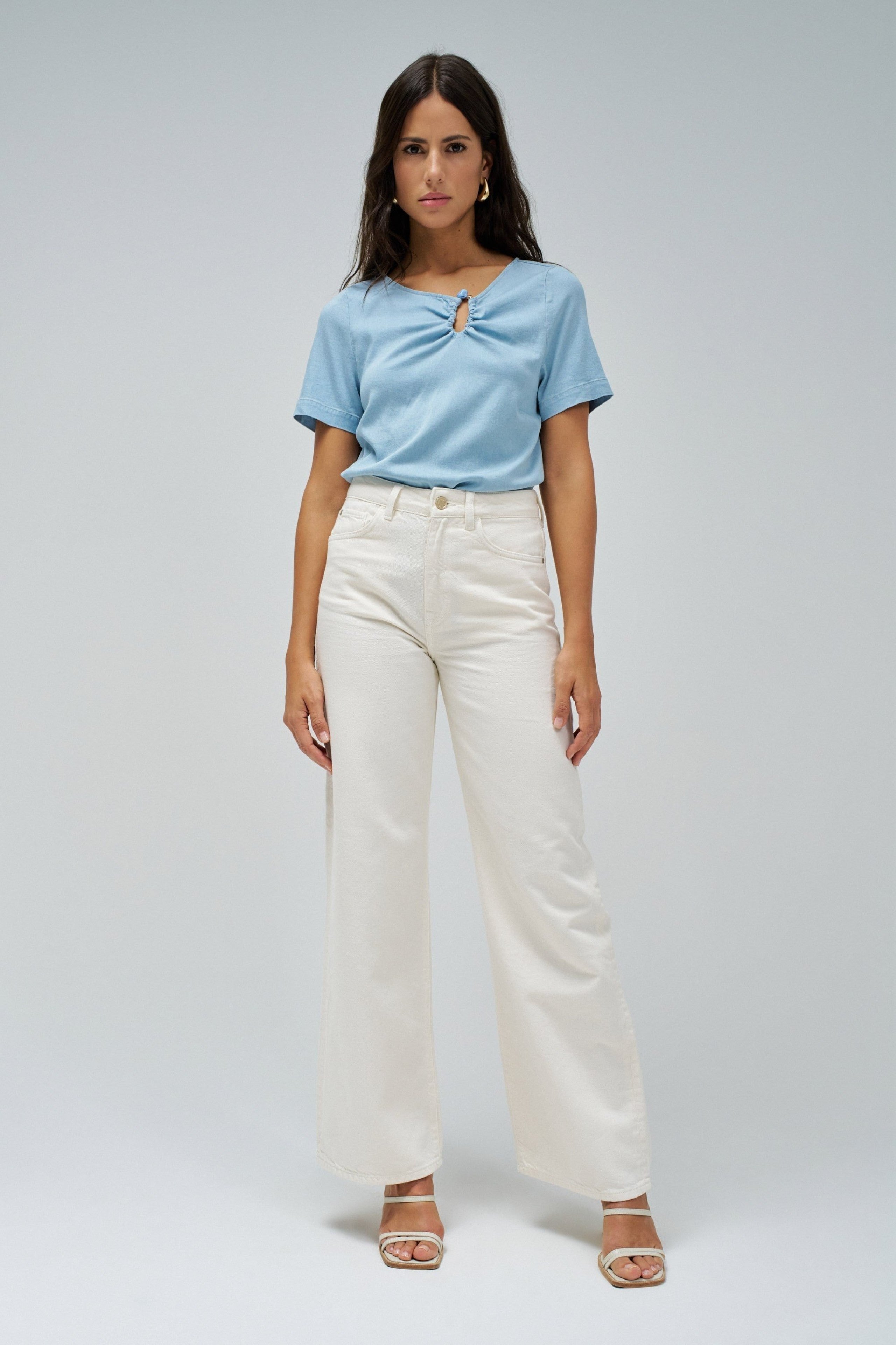 Lightdenim Blouse Metalic Detail in Light Wash Chemises Salsa Jeans
