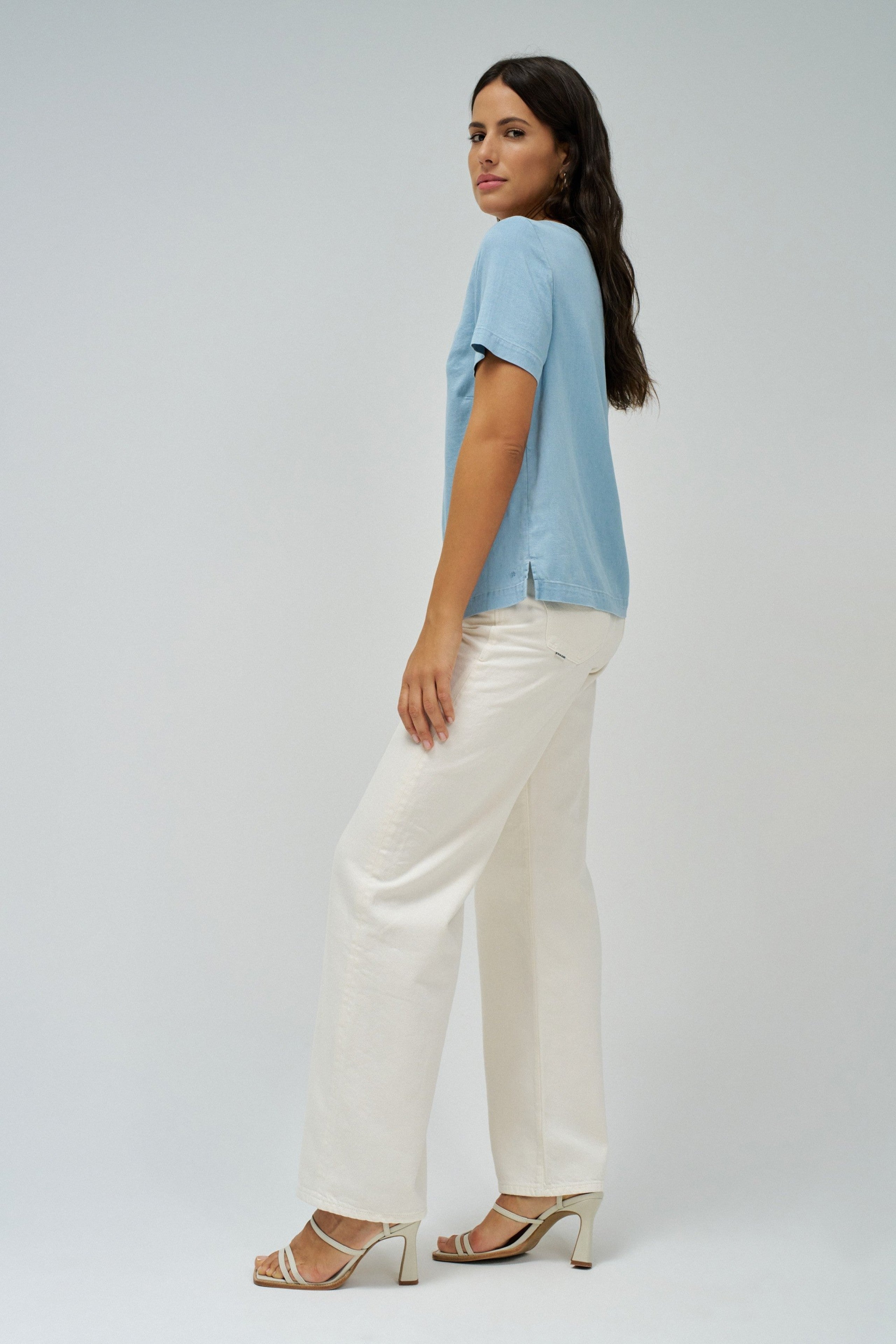 Lightdenim Blouse Metalic Detail in Light Wash Chemises Salsa Jeans