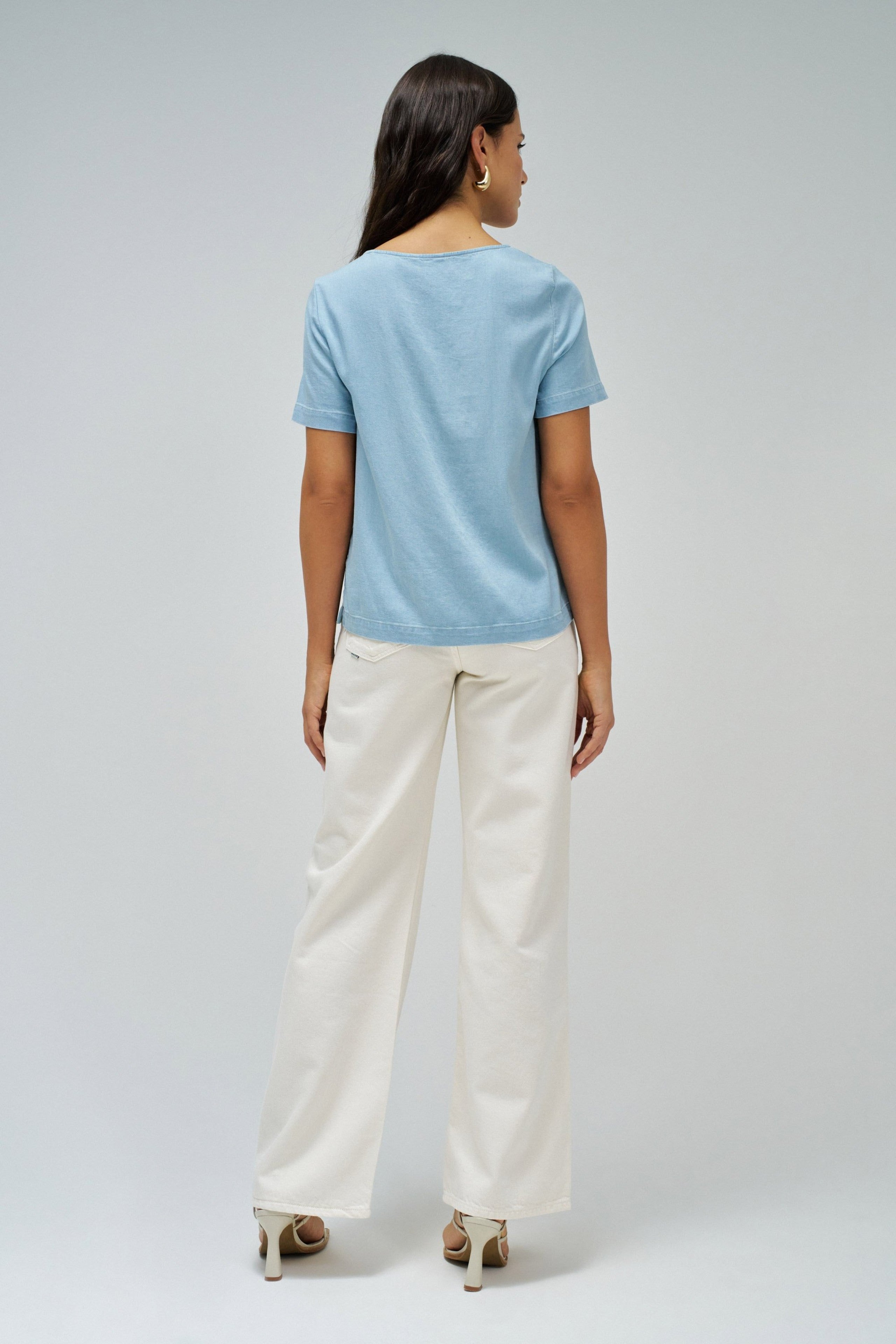 Lightdenim Blouse Metalic Detail in Light Wash Chemises Salsa Jeans