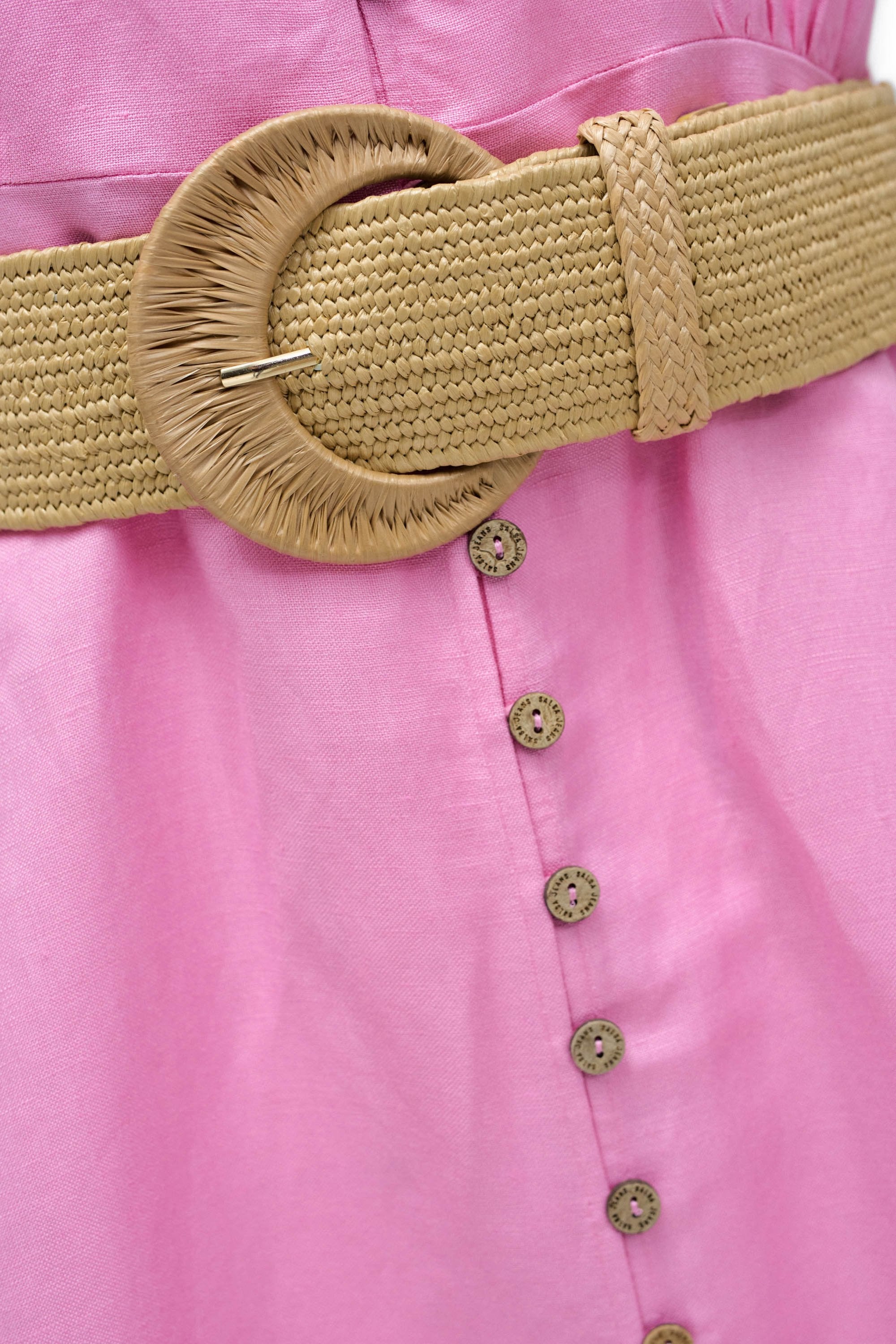 Robe en lin avec ceinture boutonnée à l'avant en rose moyen Robes Salsa Jeans