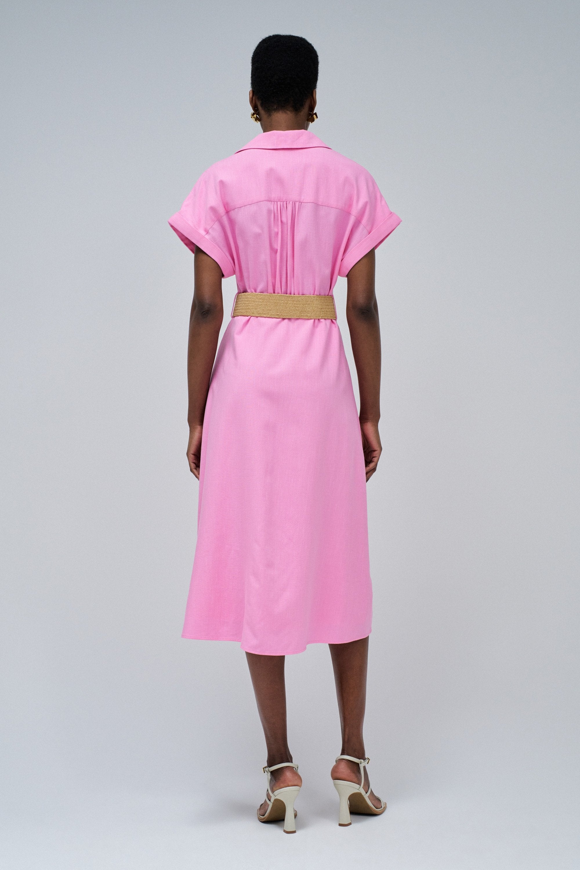 Robe en lin avec ceinture boutonnée à l'avant en rose moyen Robes Salsa Jeans