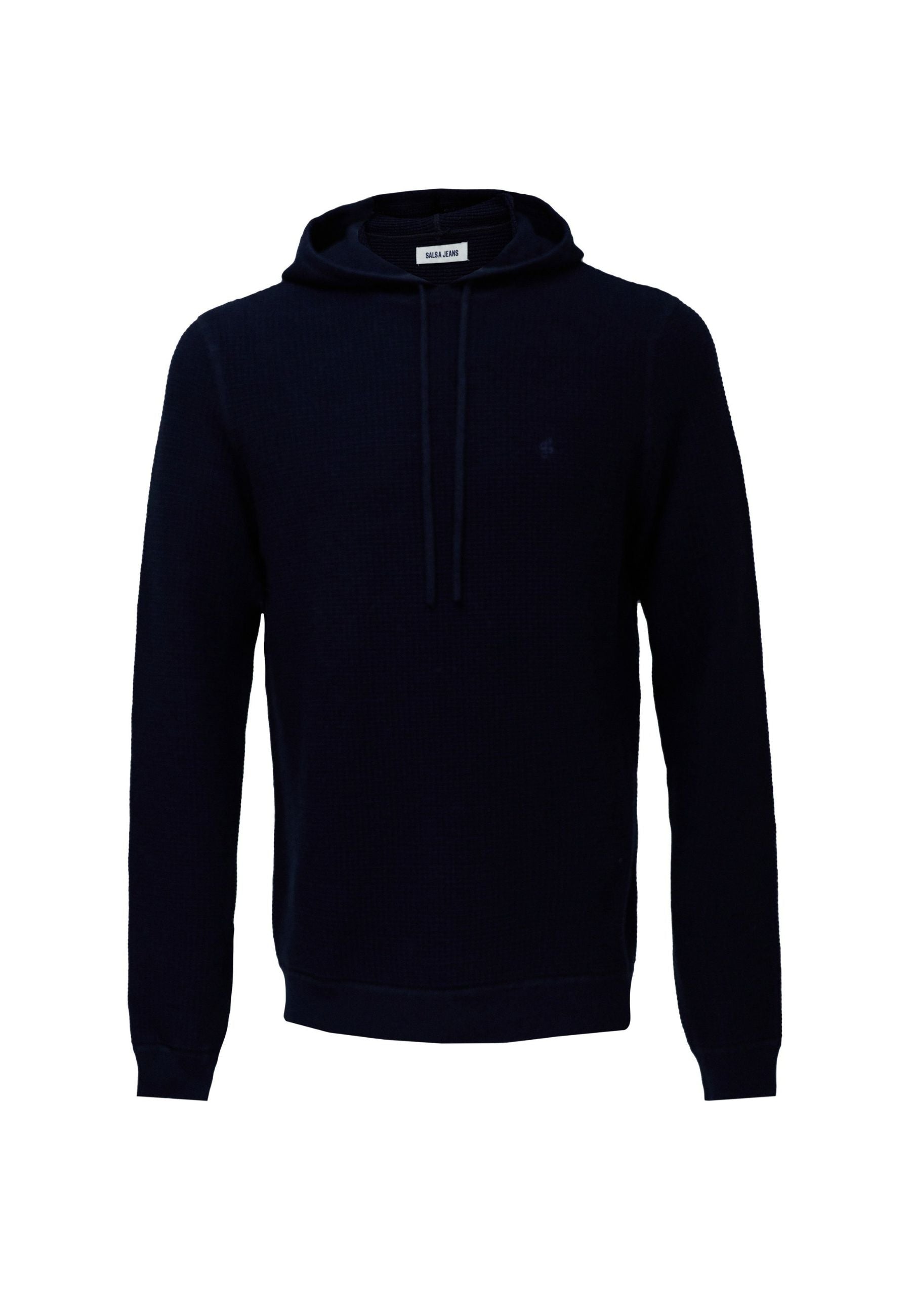 Sweat à capuche en maille gaufrée bleu foncé V1