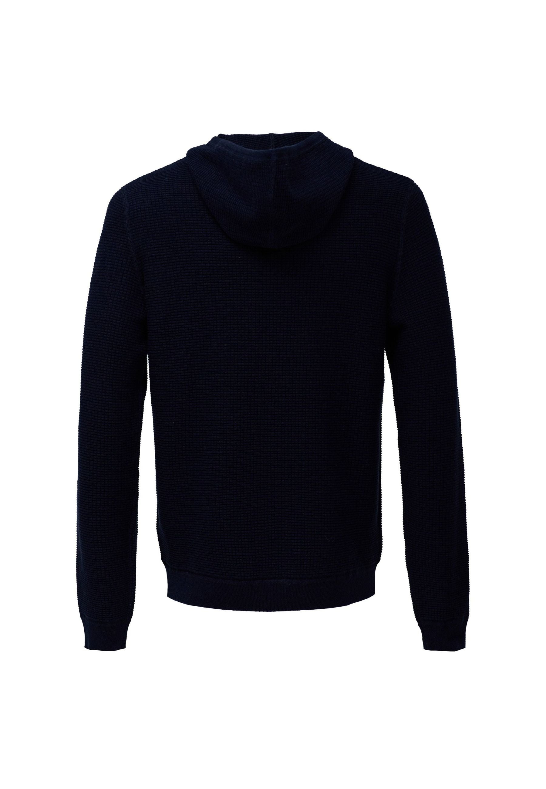 Sweat à capuche en maille gaufrée bleu foncé V1