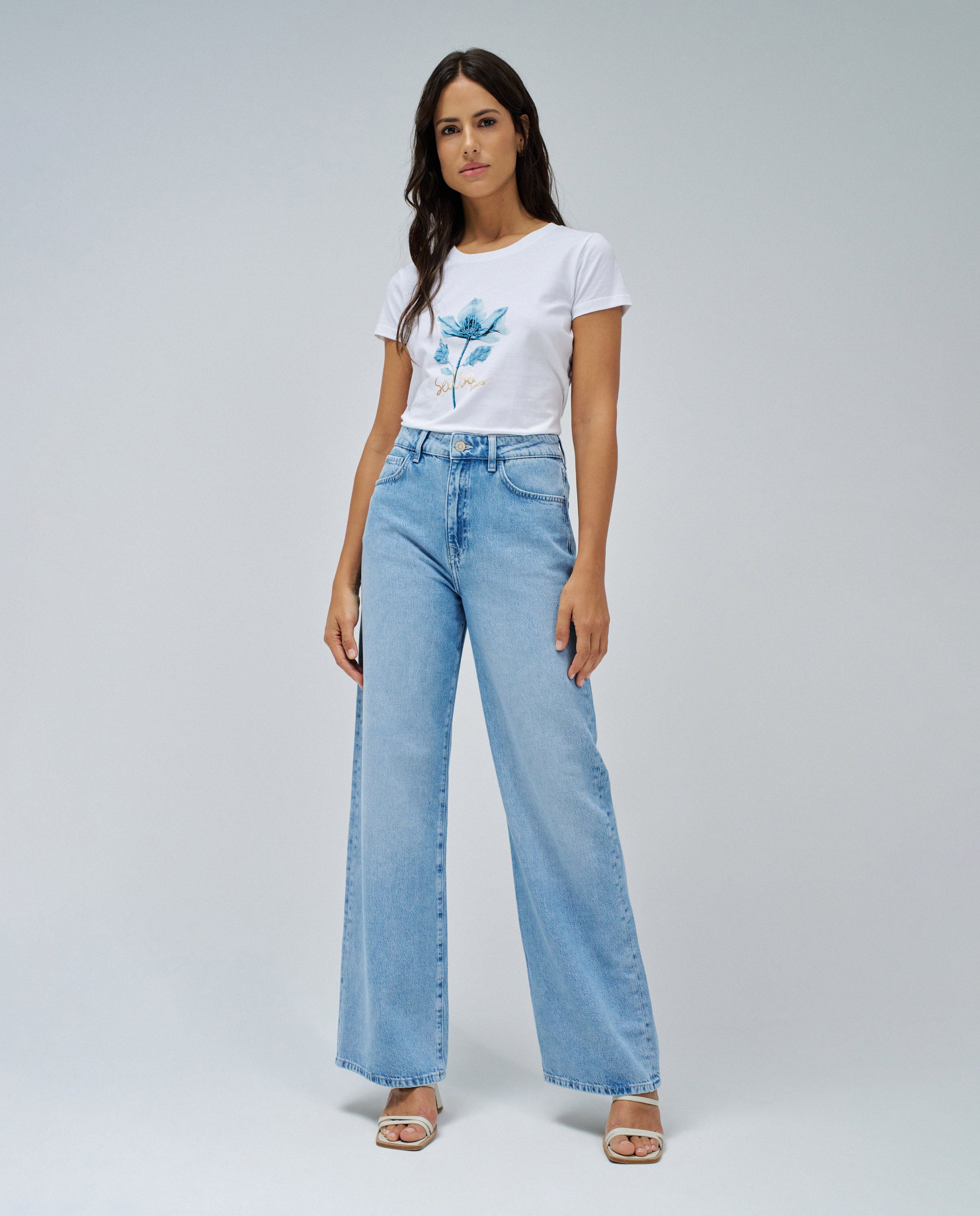 Graphic Flower Print T-shirt en blanc T-shirts Salsa Jeans