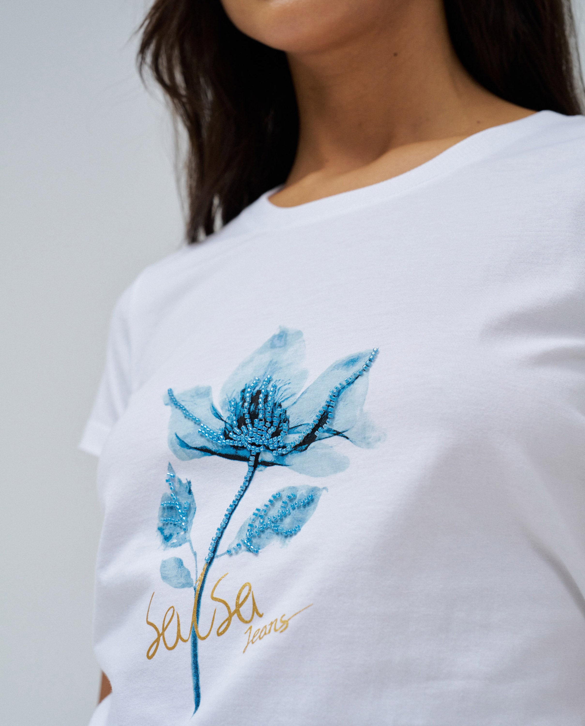 Graphic Flower Print T-shirt en blanc T-shirts Salsa Jeans