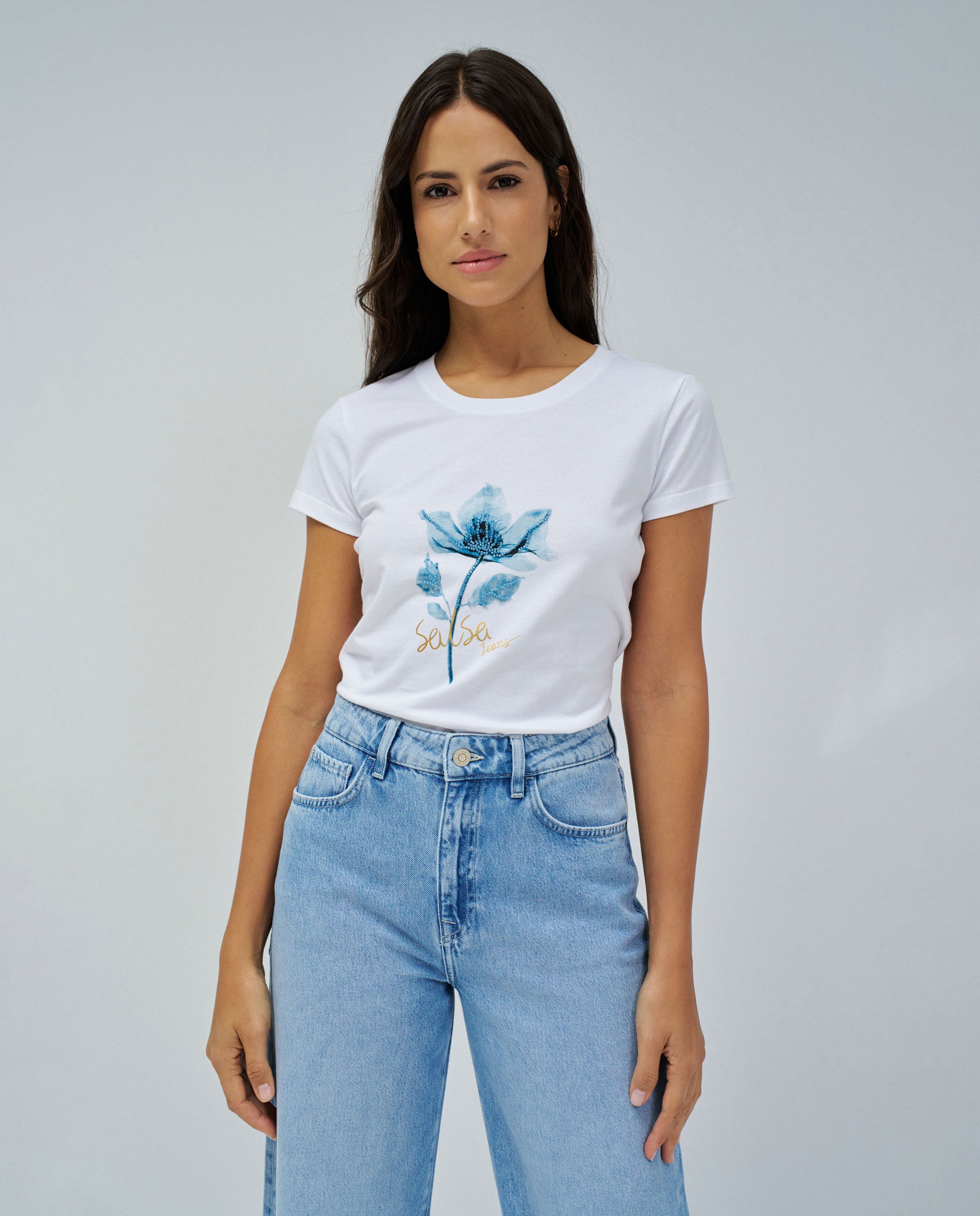 Graphic Flower Print T-shirt en blanc T-shirts Salsa Jeans