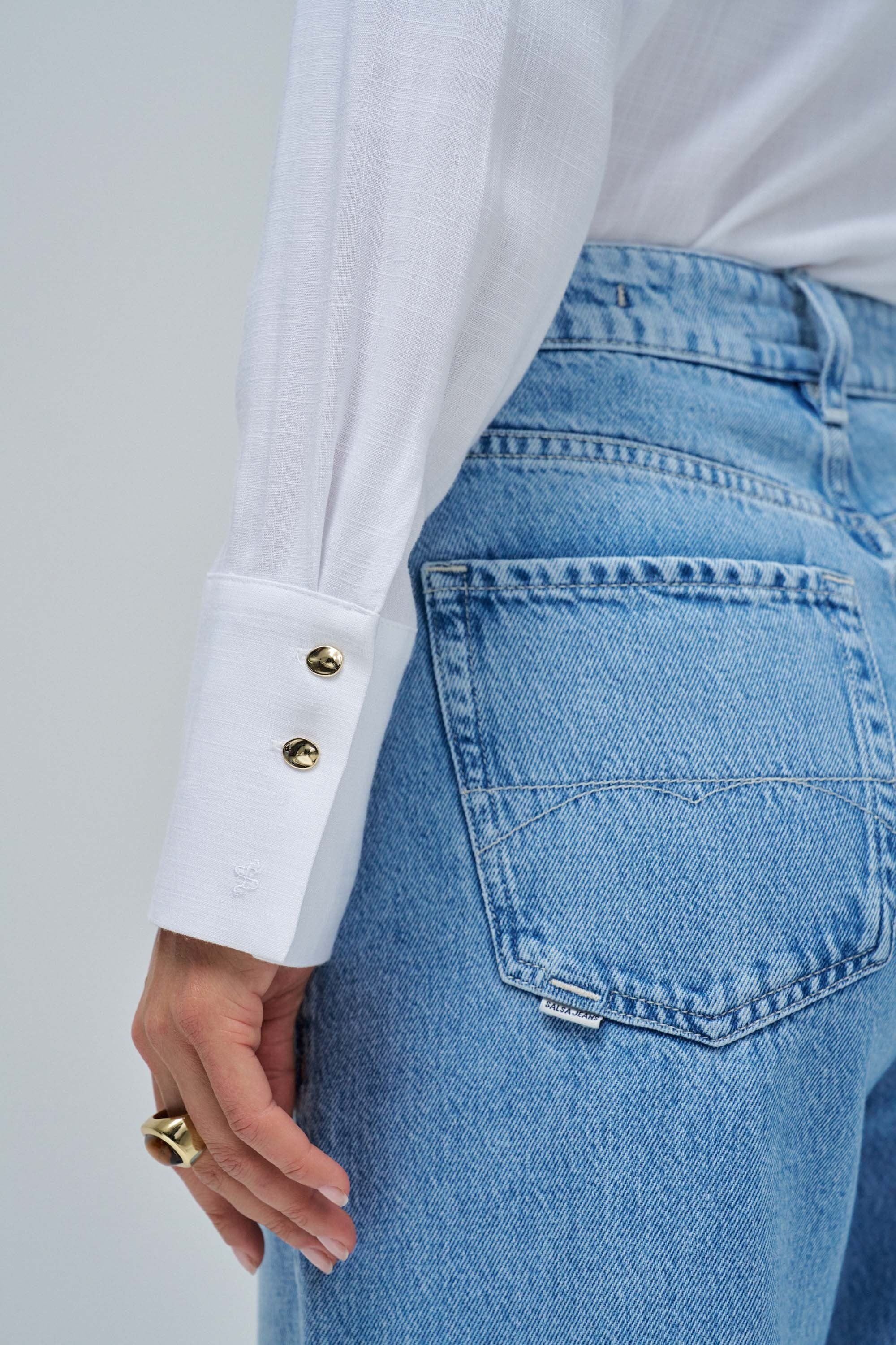 Linen Shirt in Light Pearl V1 Chemises Salsa Jeans