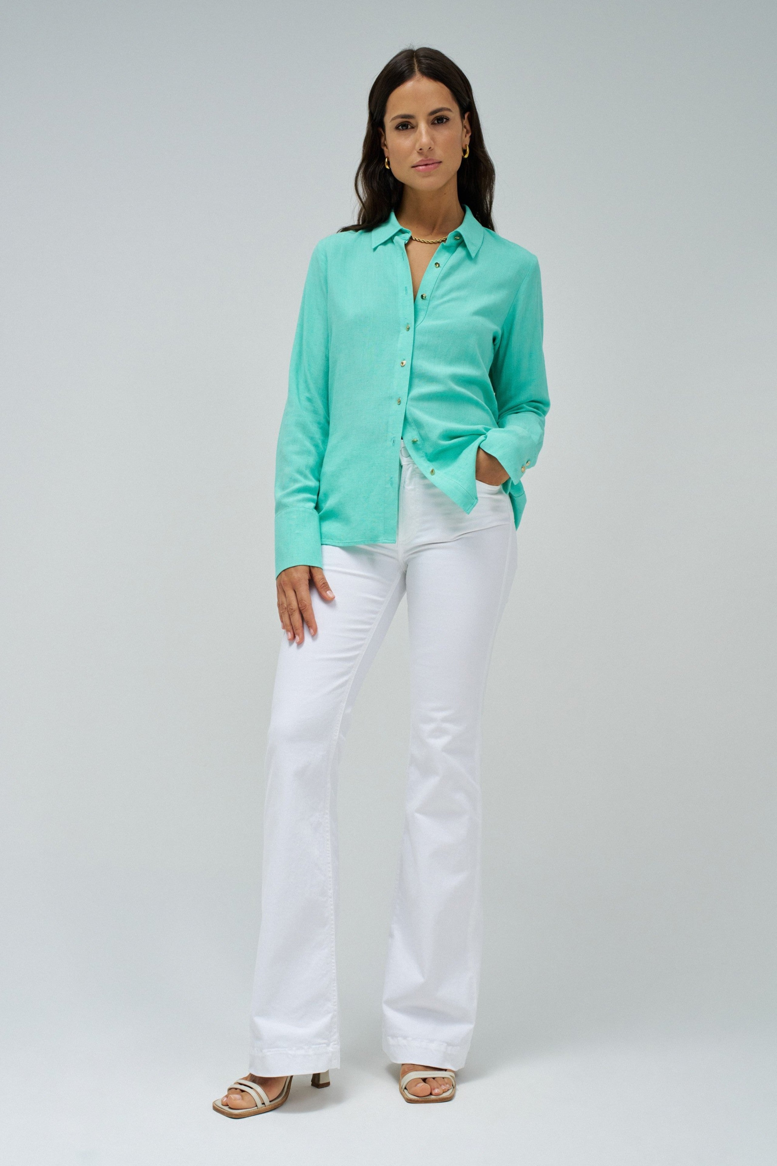 Linen Shirt in Light Green Chemises Salsa Jeans