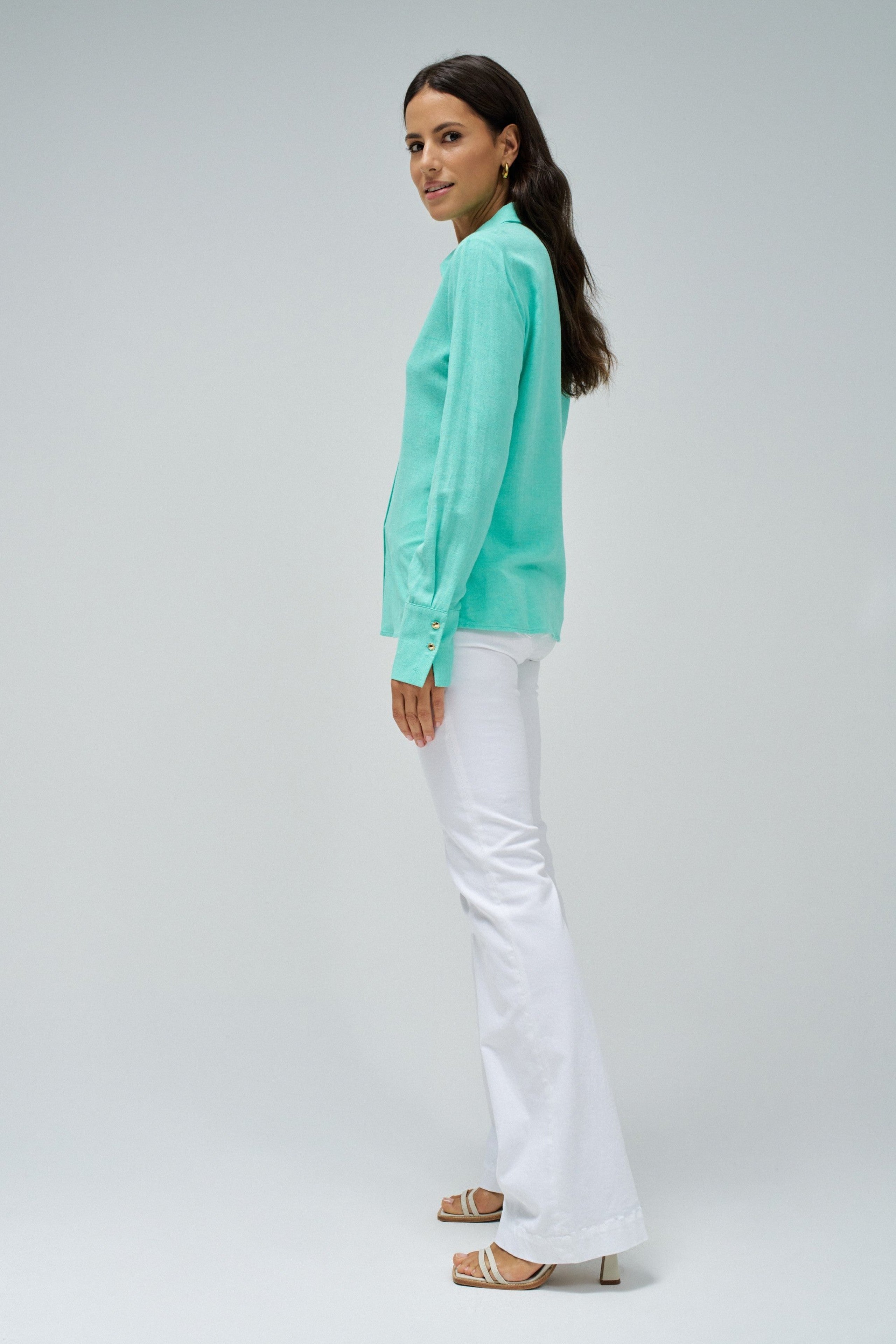 Linen Shirt in Light Green Chemises Salsa Jeans