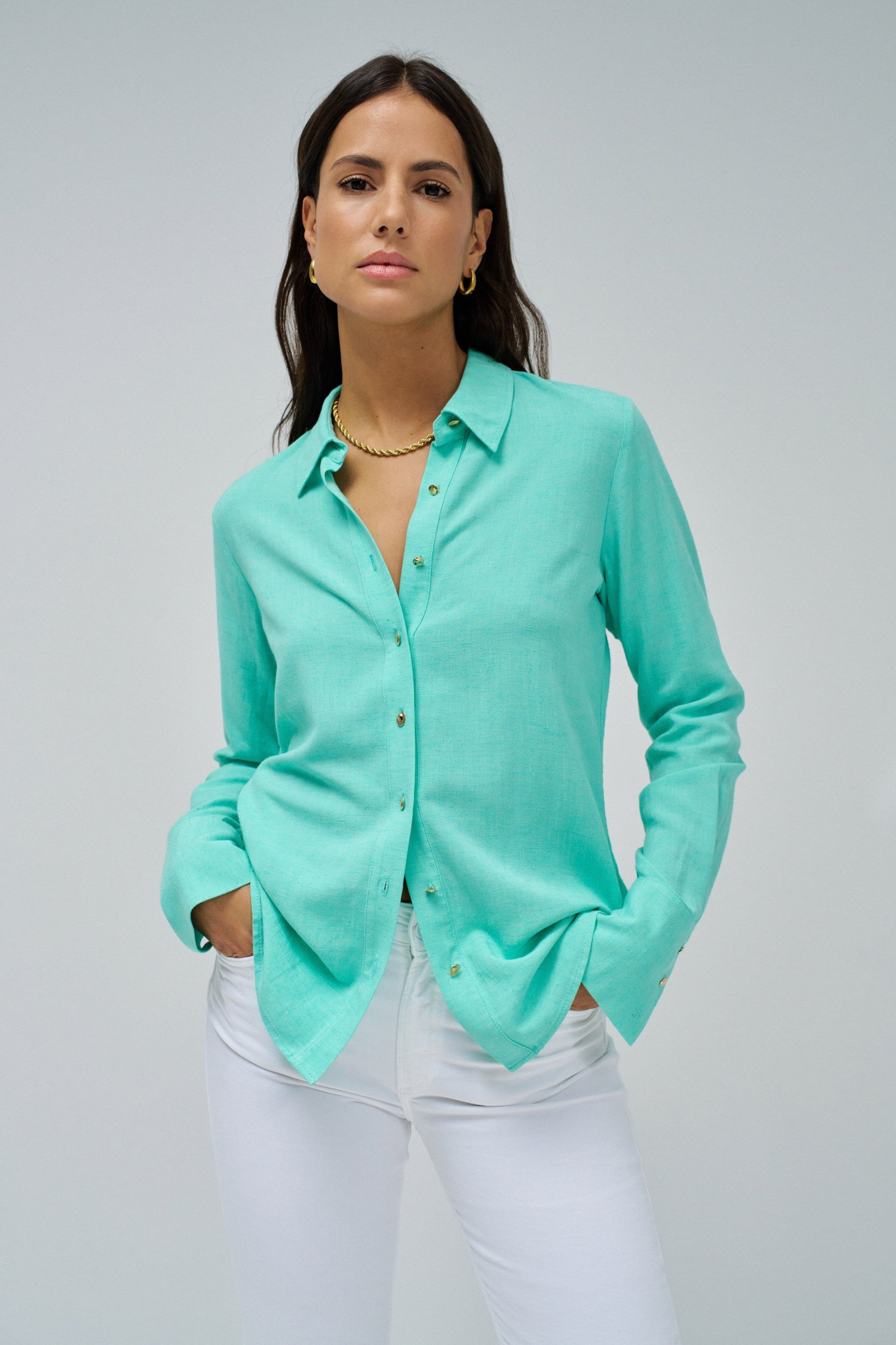 Linen Shirt in Light Green Chemises Salsa Jeans