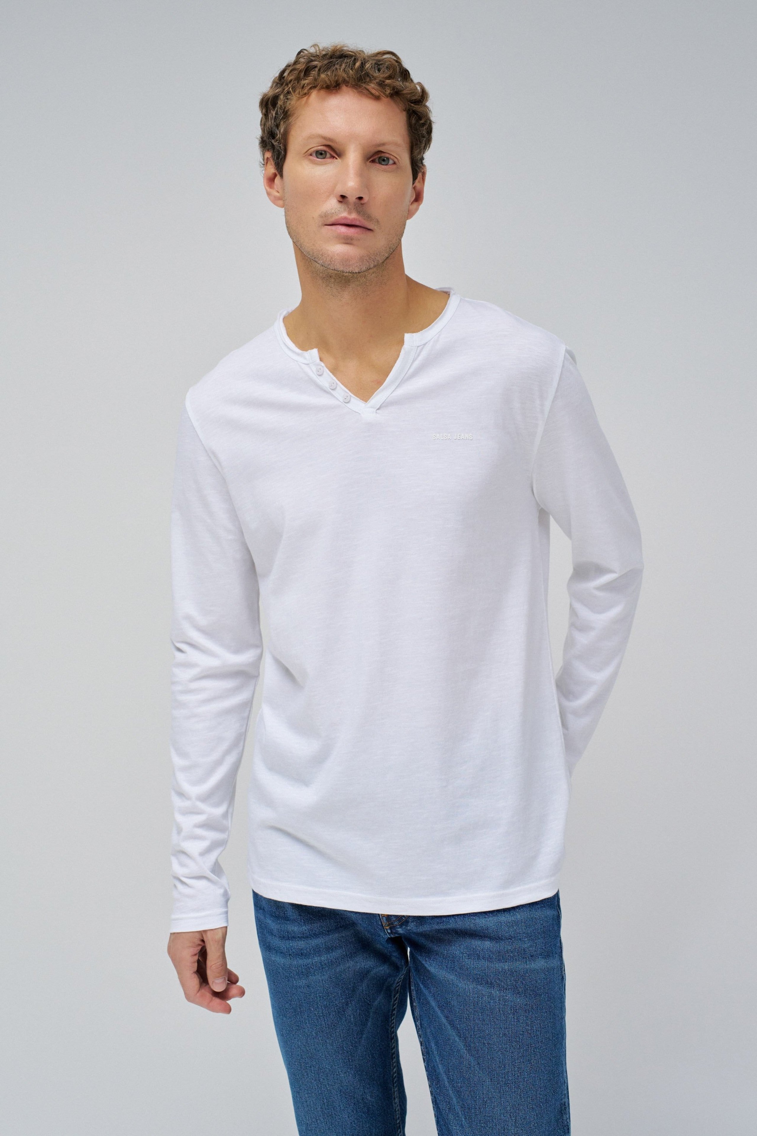 T-shirt à manches longues en jersey Serafino en blanc T-shirts Salsa Jeans