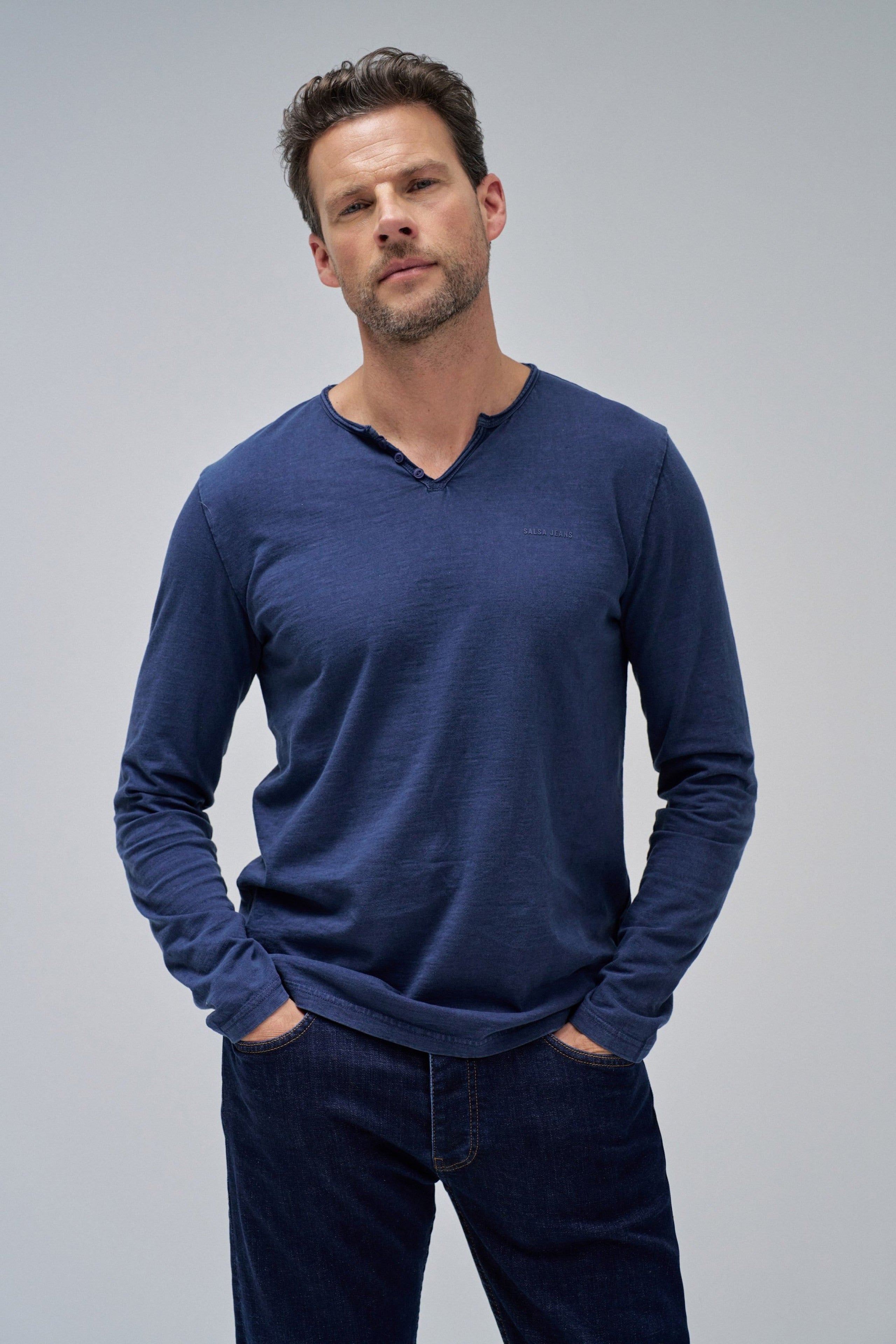 T-shirt à manches longues en jersey Serafino in Medium Blue T-shirts Salsa Jeans