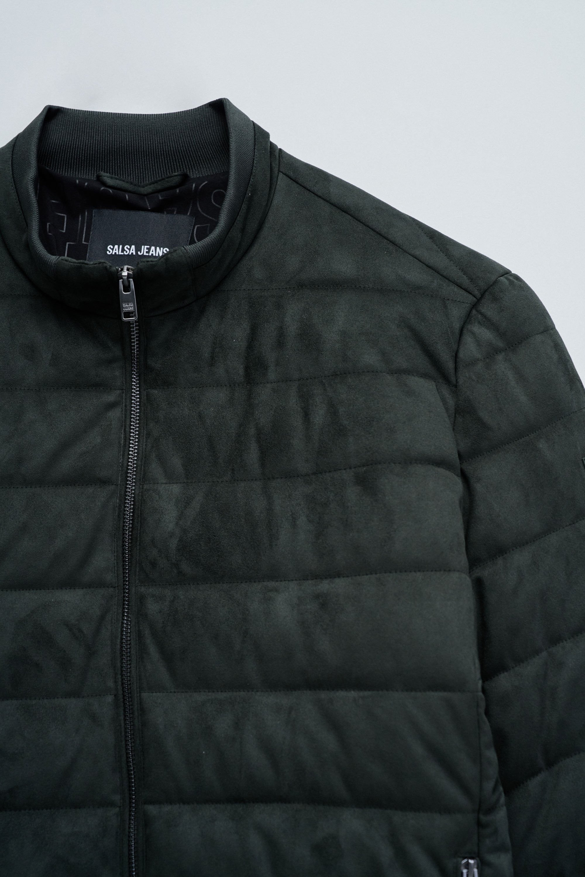 Suede Puffer Bomber Jacket in Dark Green Vestes Salsa Jeans