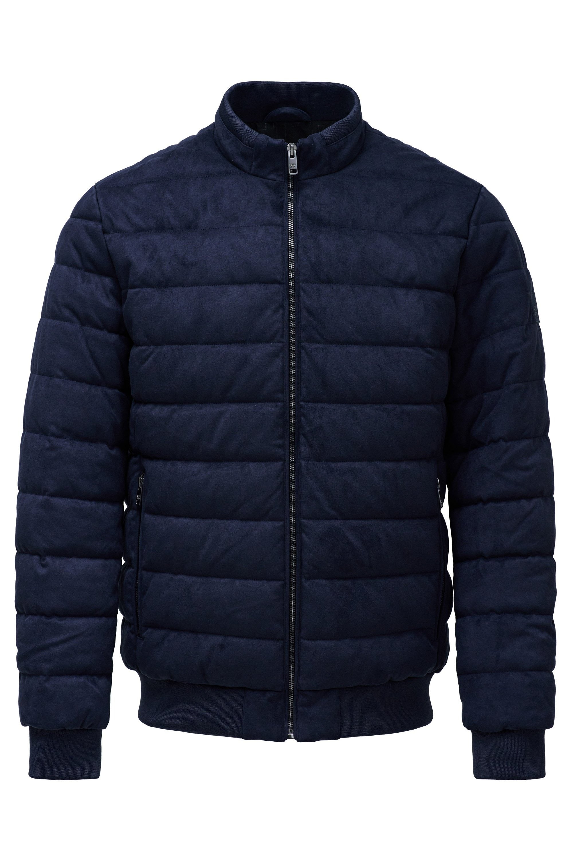 Suede Puffer Bomber Jacket in Dark Blue Vestes Salsa Jeans