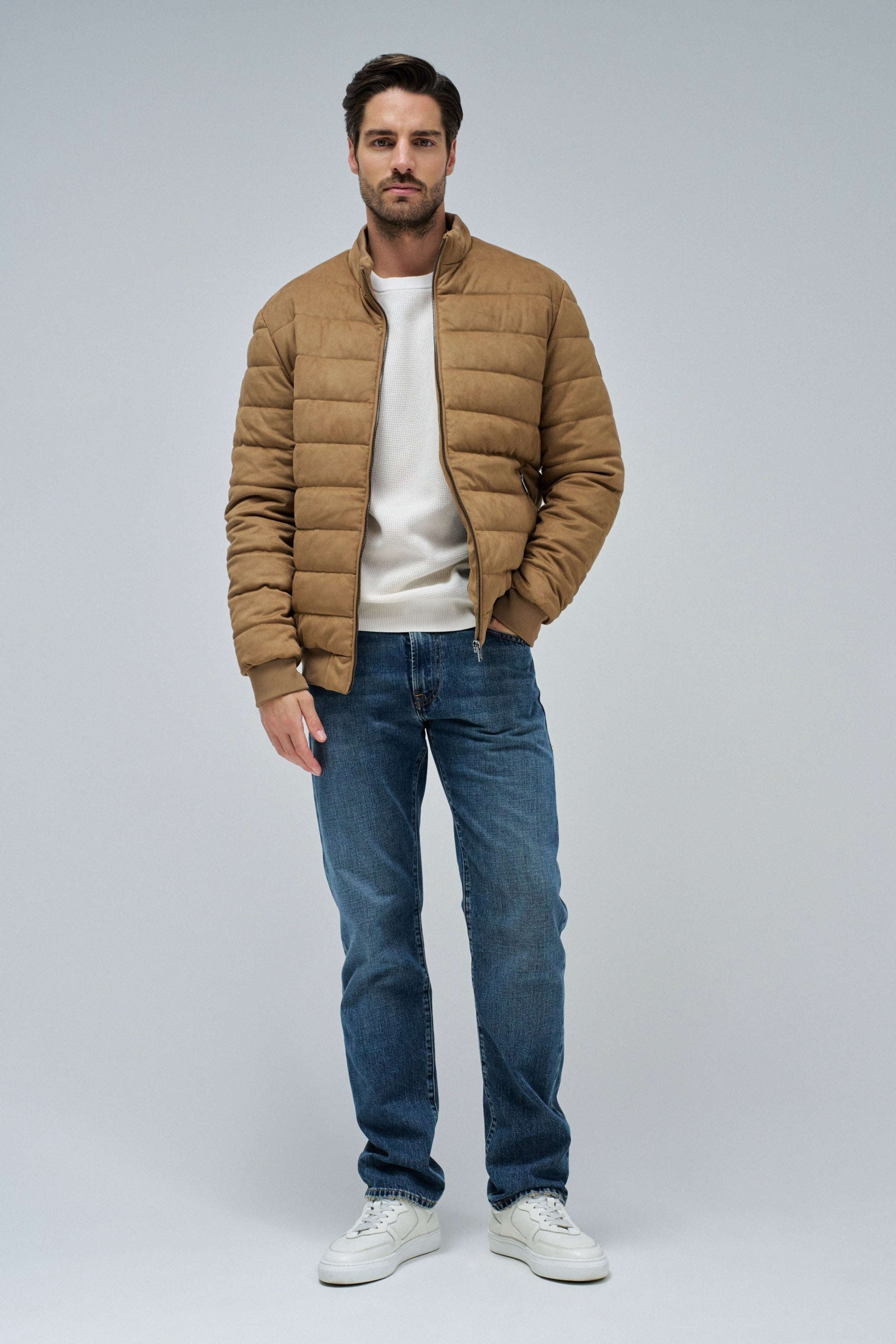 Veste-bombe en daim marron moyen