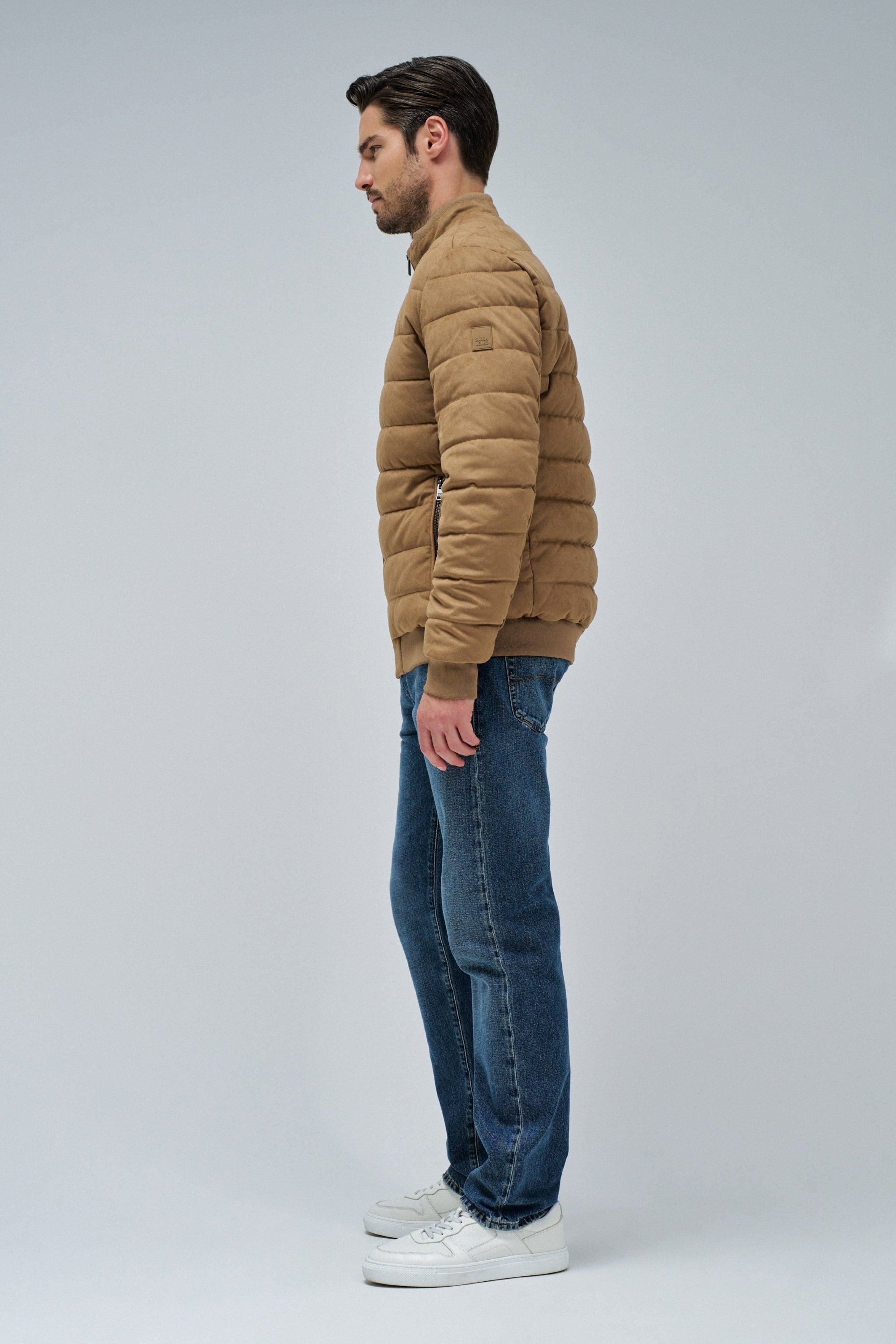 Veste-bombe en daim marron moyen