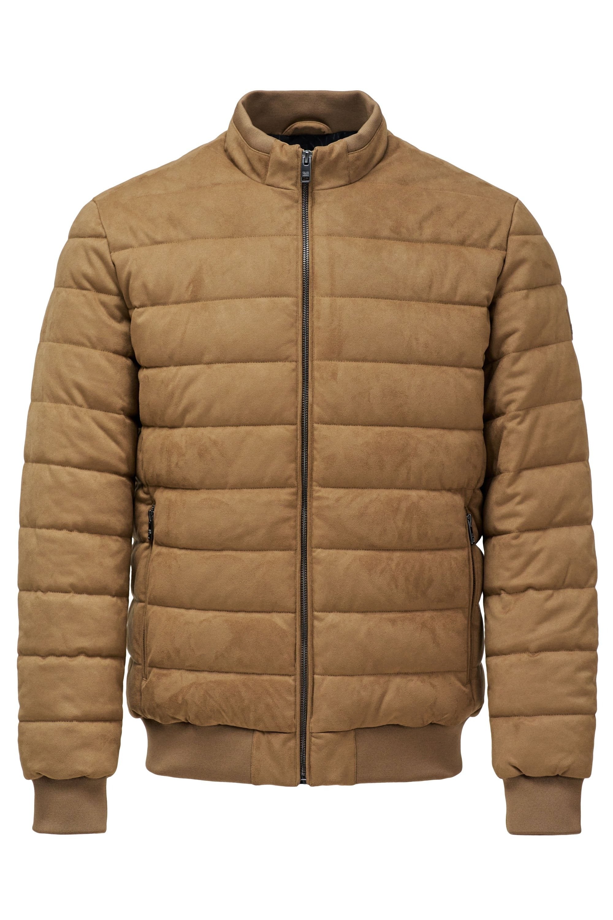 Suede Puffer Bomber Jacket in Medium Brown Vestes Salsa Jeans