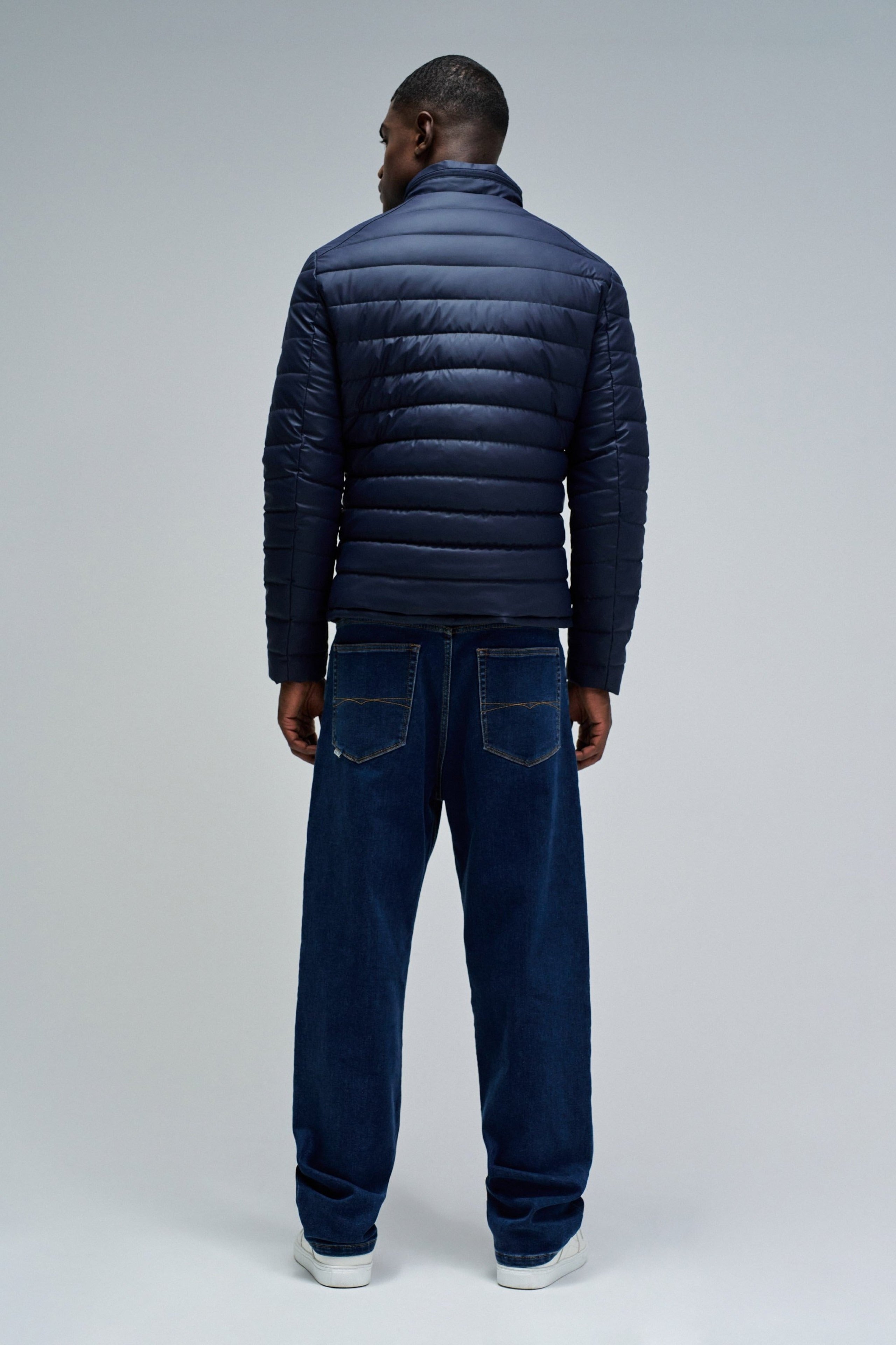 Veste en cuir PU léger et rembourré bleu foncé