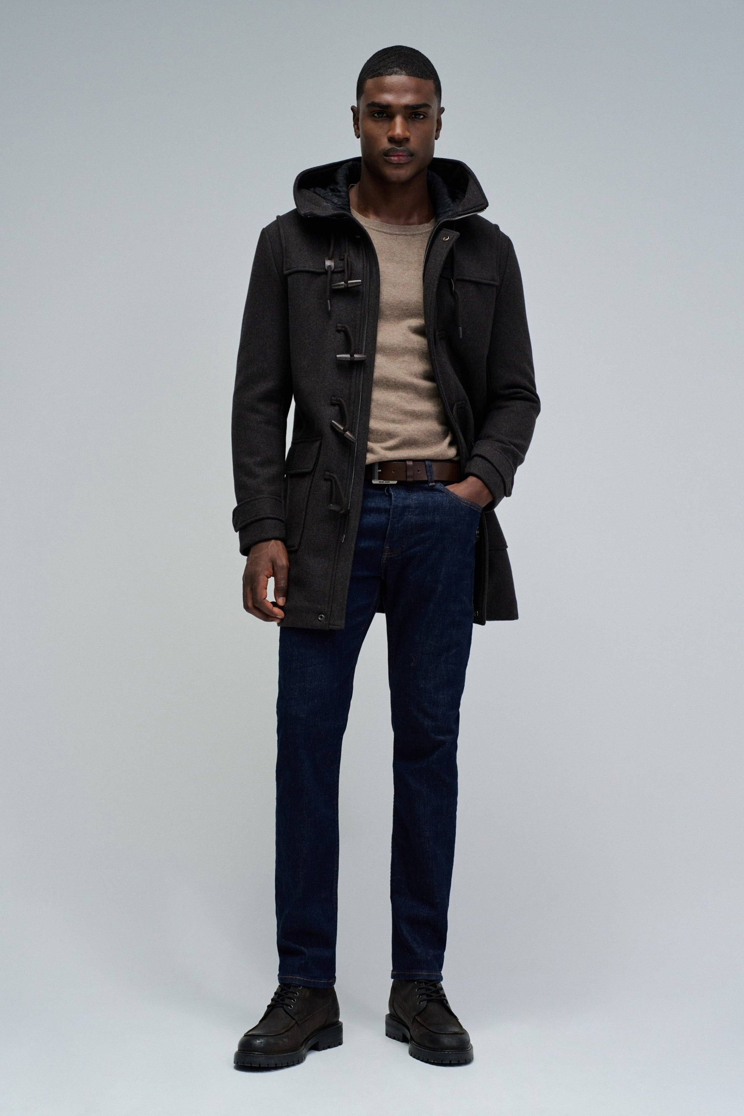 Wool Duffle Coat in Dark Brown Vestes Salsa Jeans