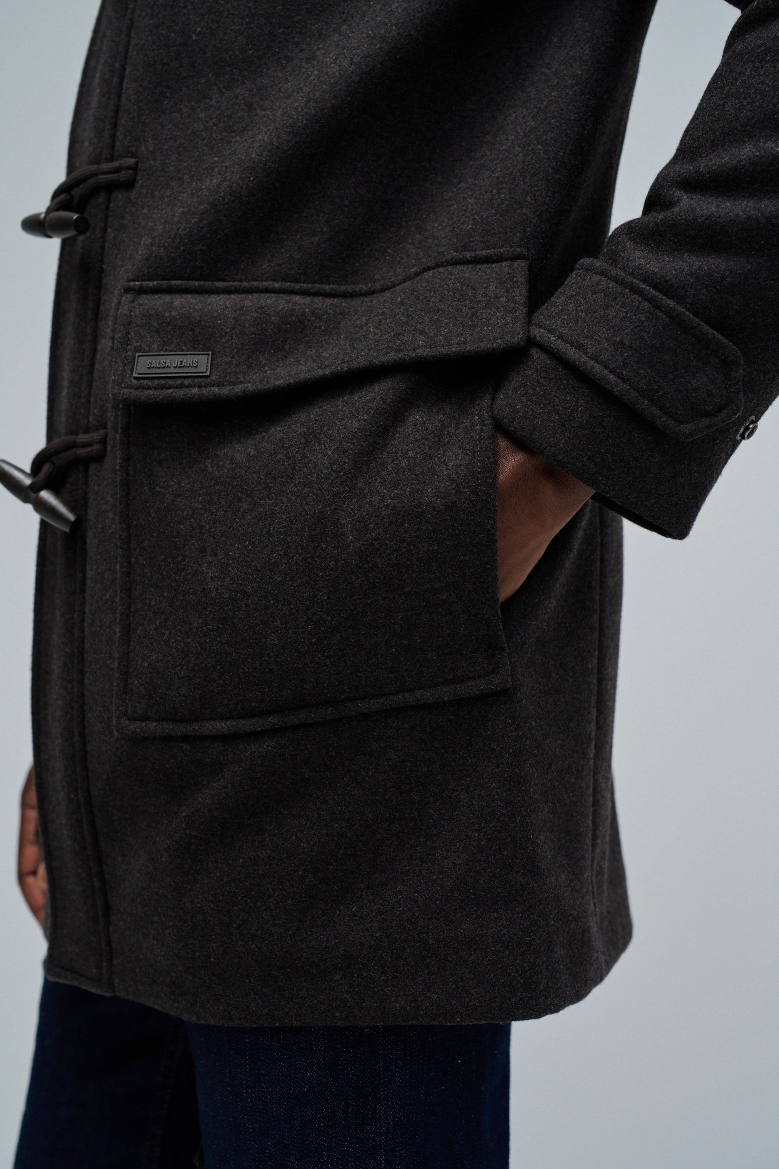 Wool Duffle Coat in Dark Brown Vestes Salsa Jeans