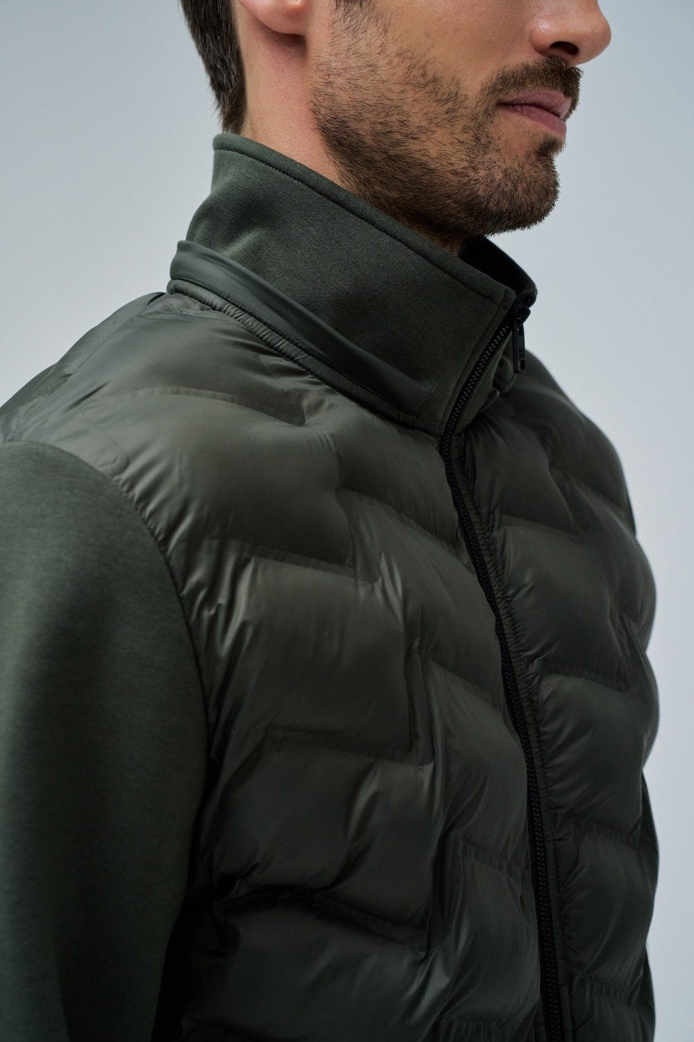 Zip-Thru Padded Jumper Hoodie in Dark Green Vestes Salsa Jeans