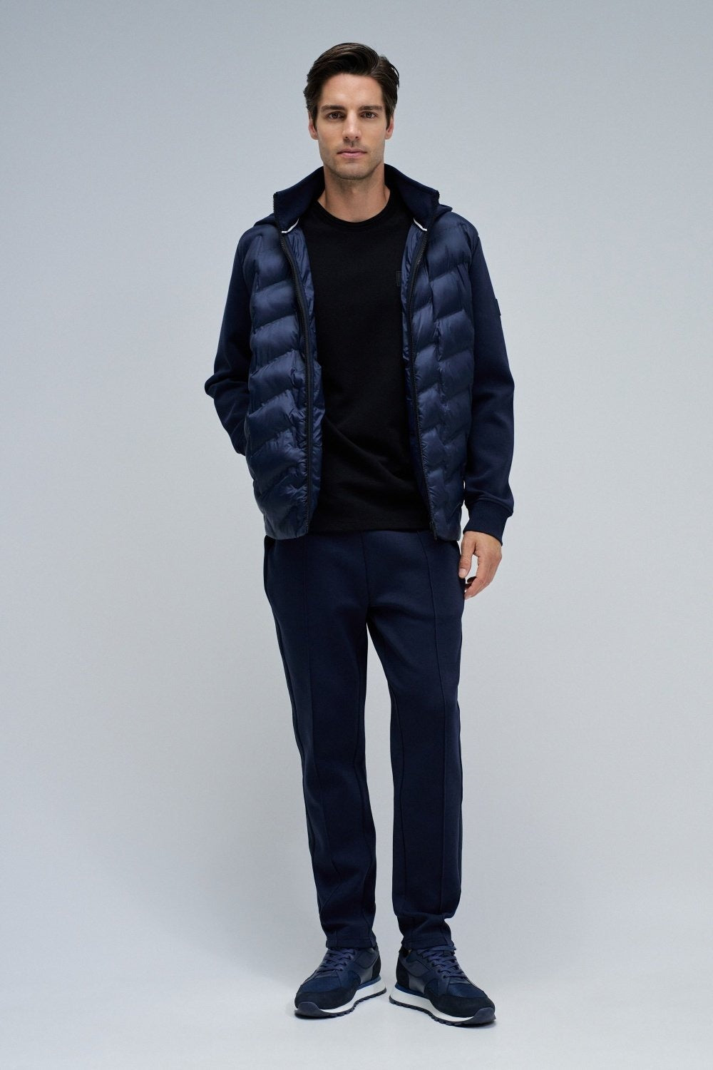 Zip-Thru Padded Jumper Hoodie in Dark Blue Vestes Salsa Jeans
