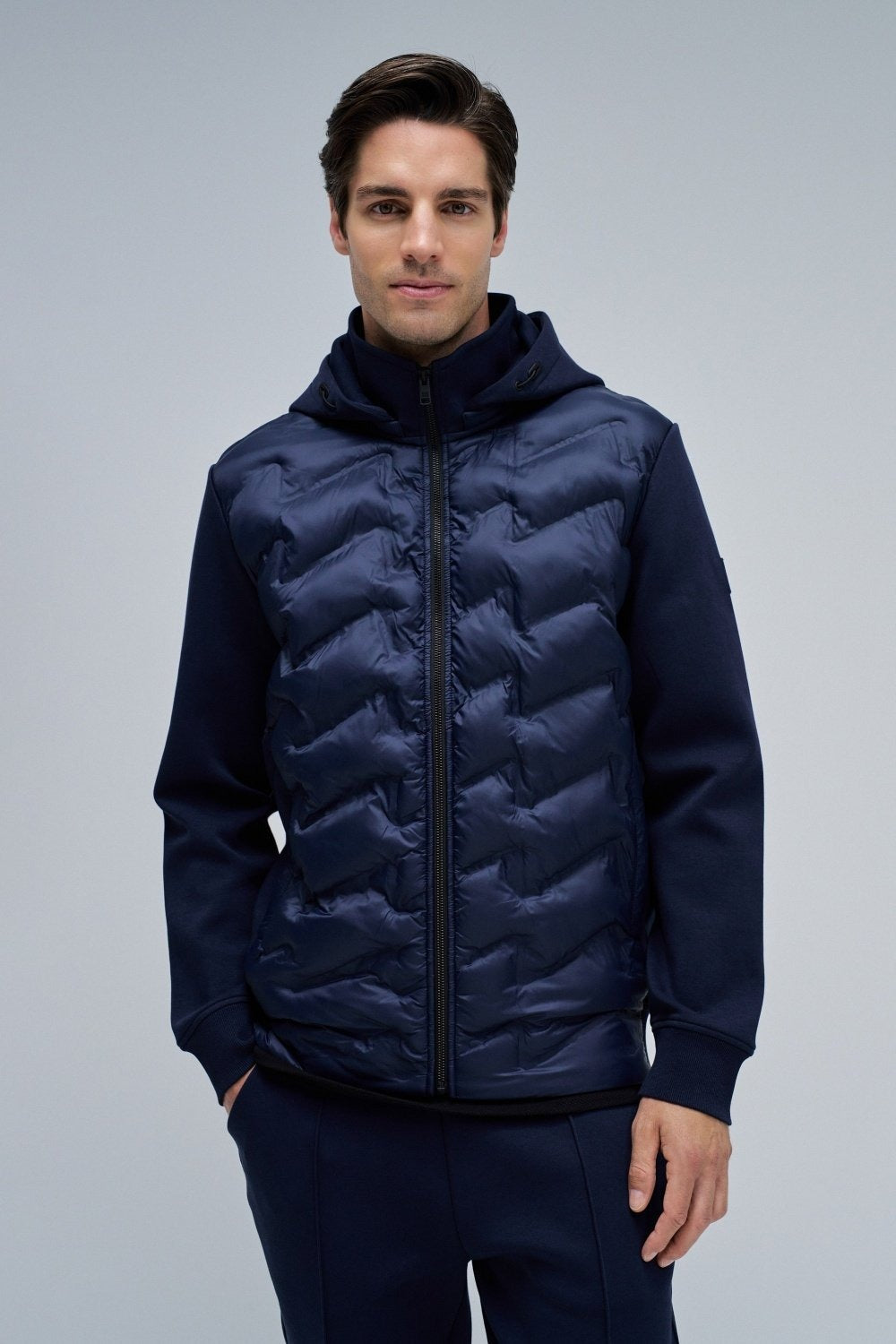 Zip-Thru Padded Jumper Hoodie in Dark Blue Vestes Salsa Jeans
