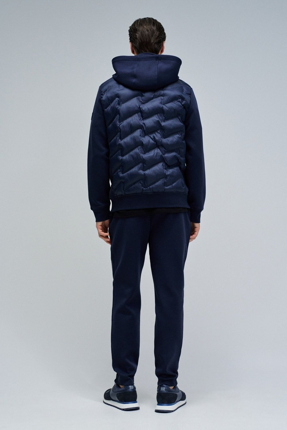 Zip-Thru Padded Jumper Hoodie in Dark Blue Vestes Salsa Jeans