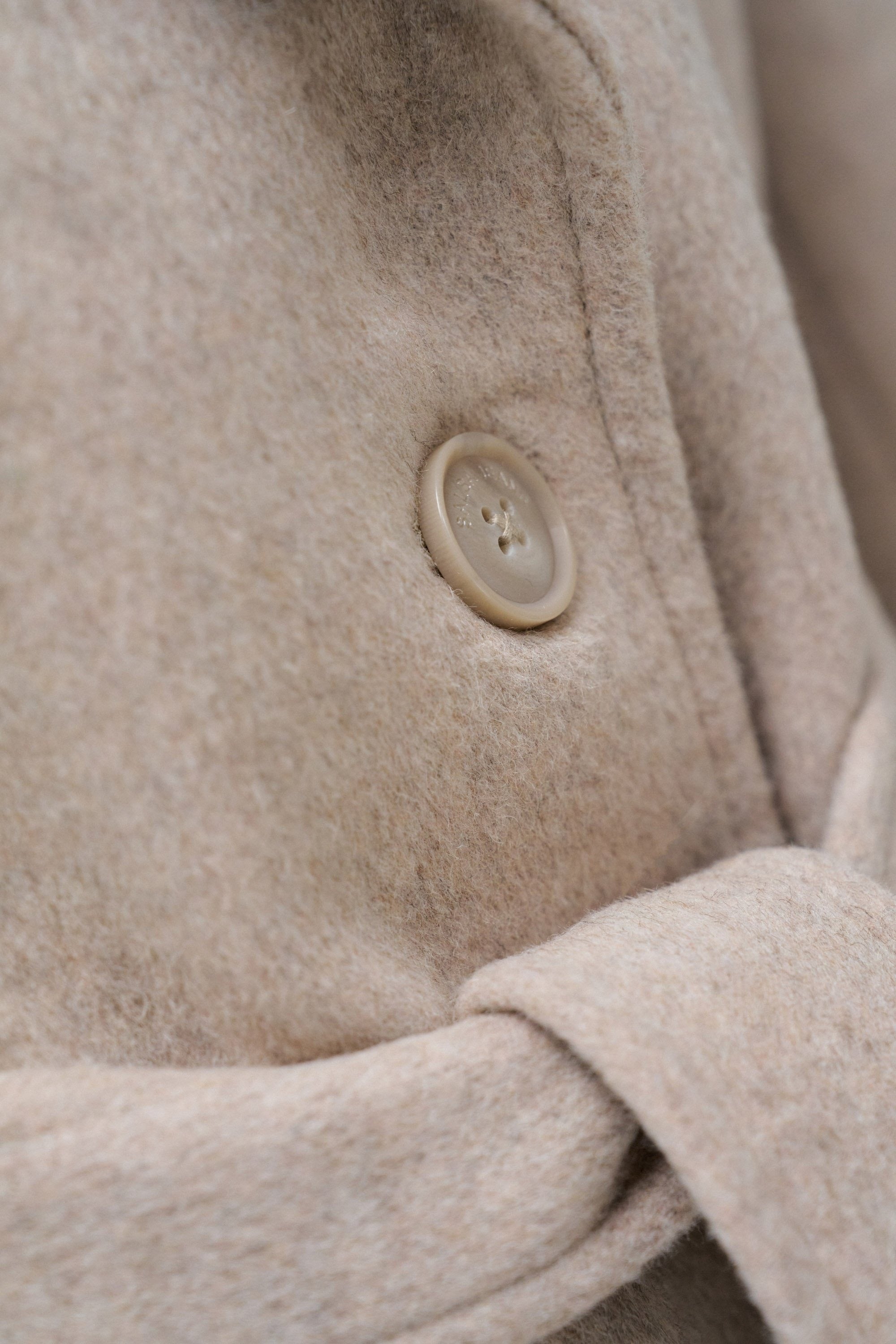 Long Wool Coat Faux Fur Belt in Medium Beige V1 Vestes Salsa Jeans