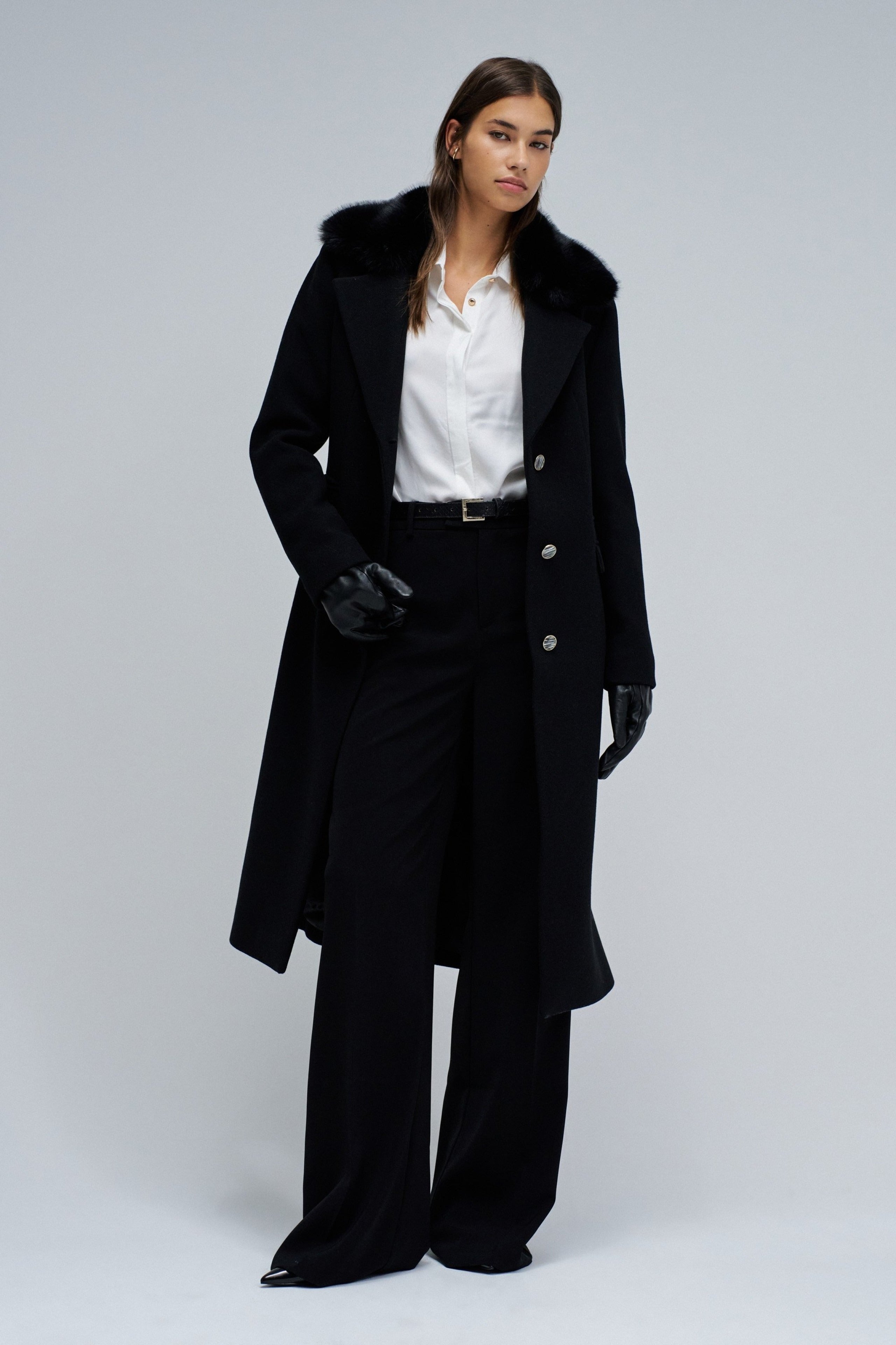 Wool Coat With Faux Fur Collar in Black Vestes Salsa Jeans
