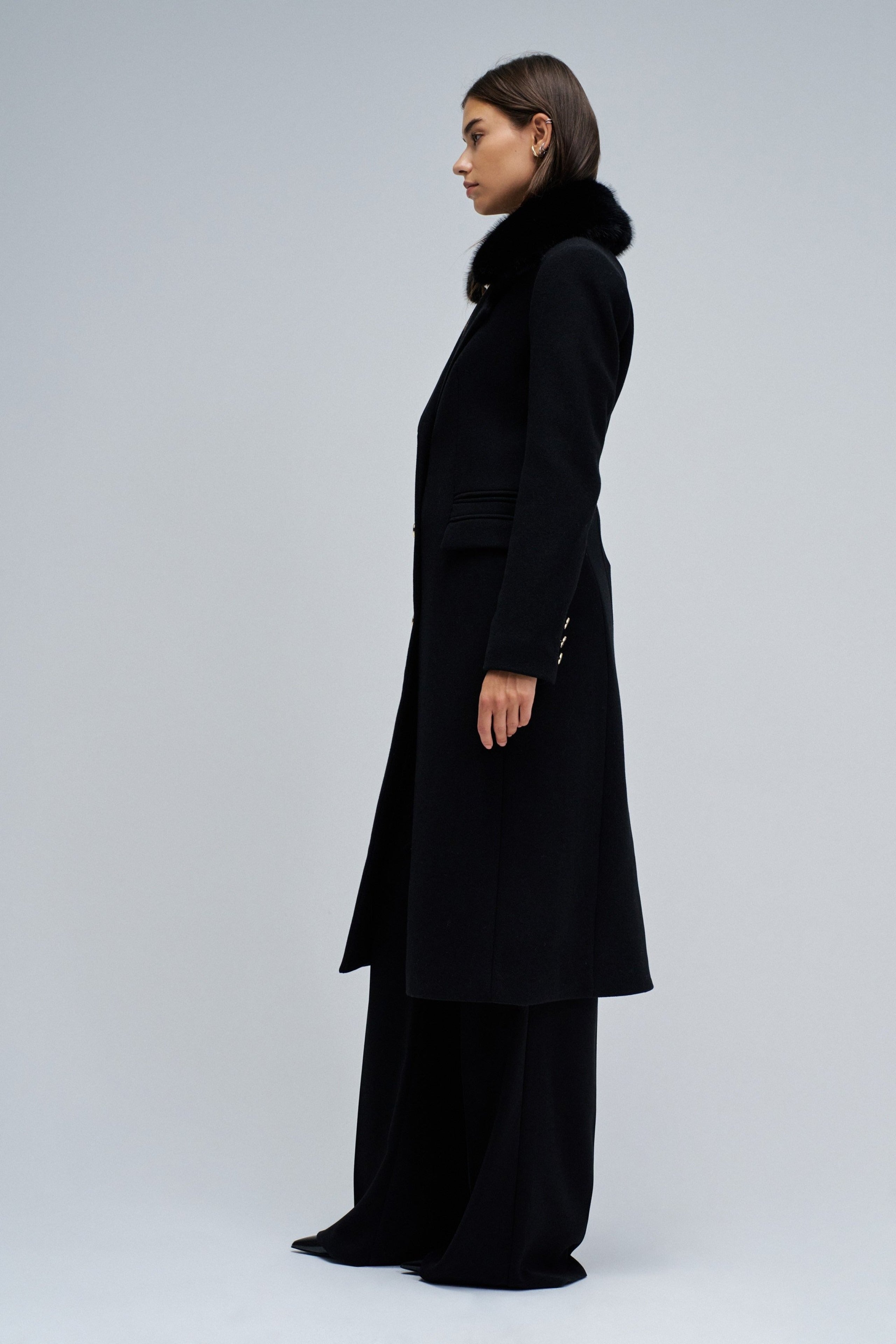 Wool Coat With Faux Fur Collar in Black Vestes Salsa Jeans