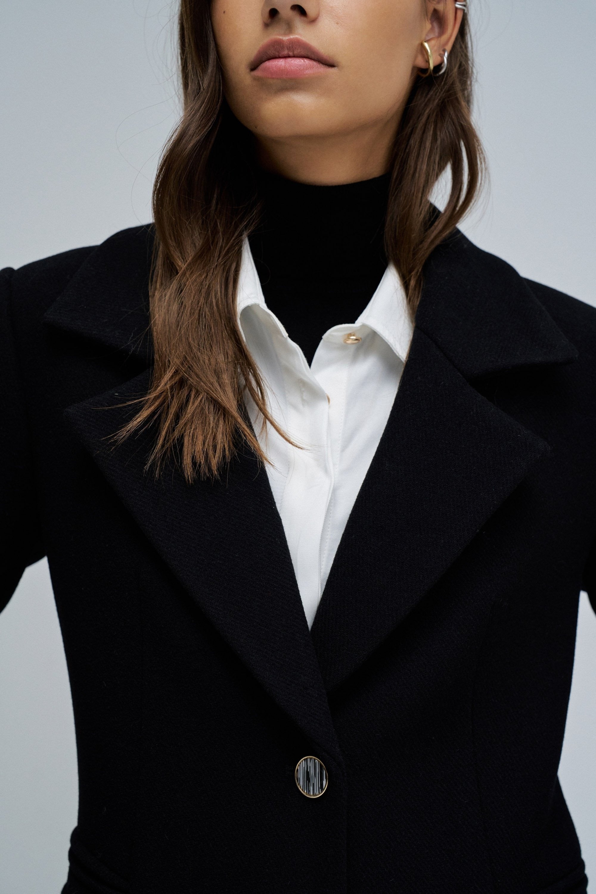 Wool Coat With Faux Fur Collar in Black Vestes Salsa Jeans