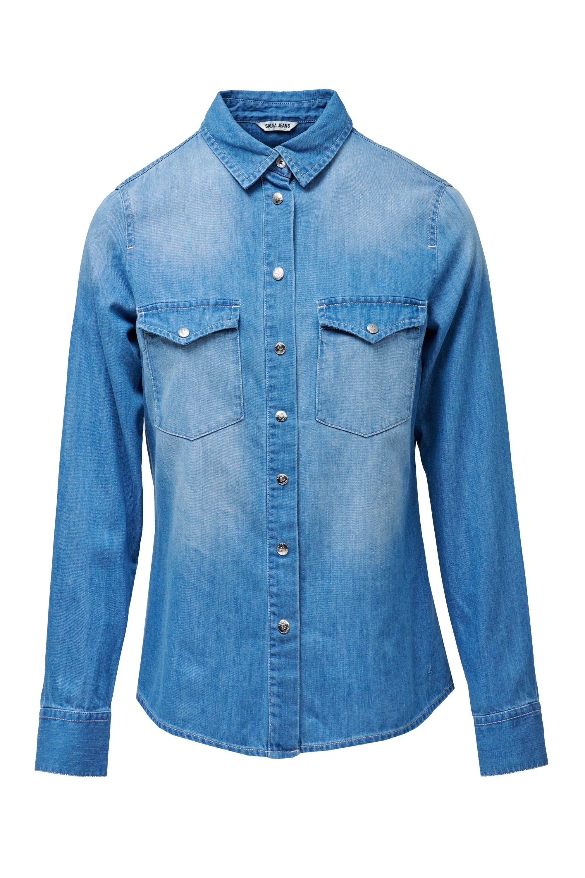 Denim Shirt W/ Front Pockets in Medium Wash Chemises Salsa Jeans