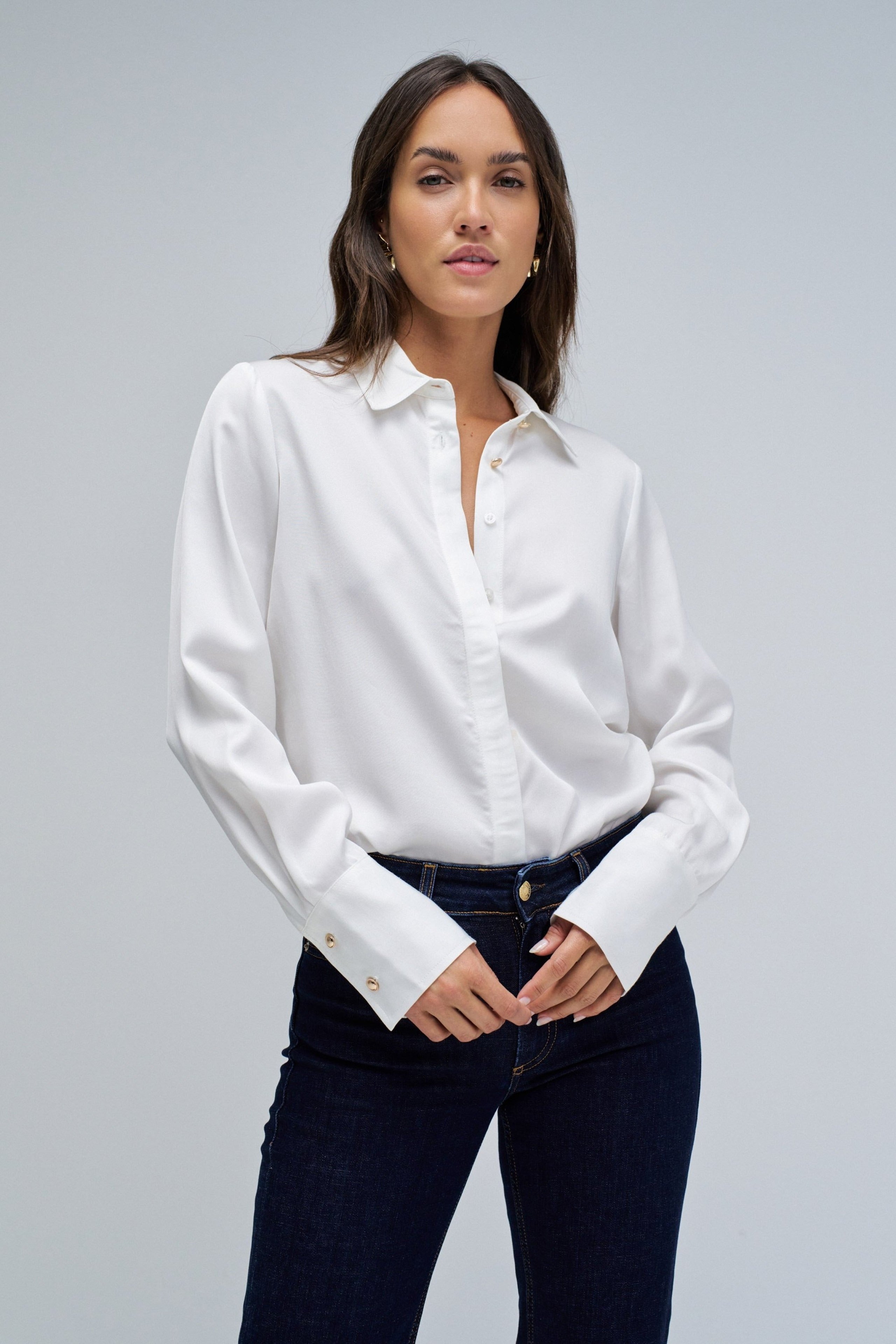 Basic Shirt W/ Gold Buttons in Light Pearl V2 Chemises Salsa Jeans