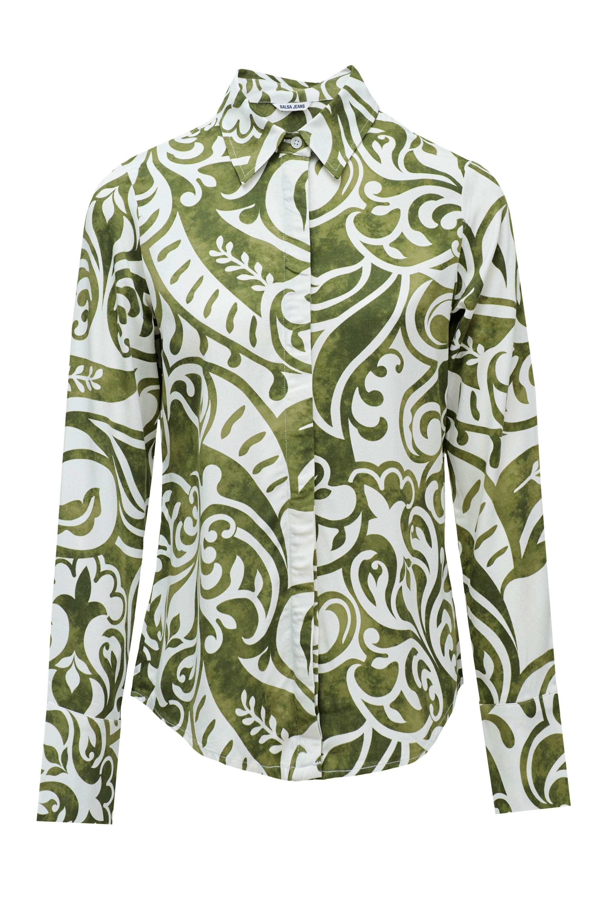 Basic Shirt W/ Gold Buttons in Dark Green V1 Chemises Salsa Jeans