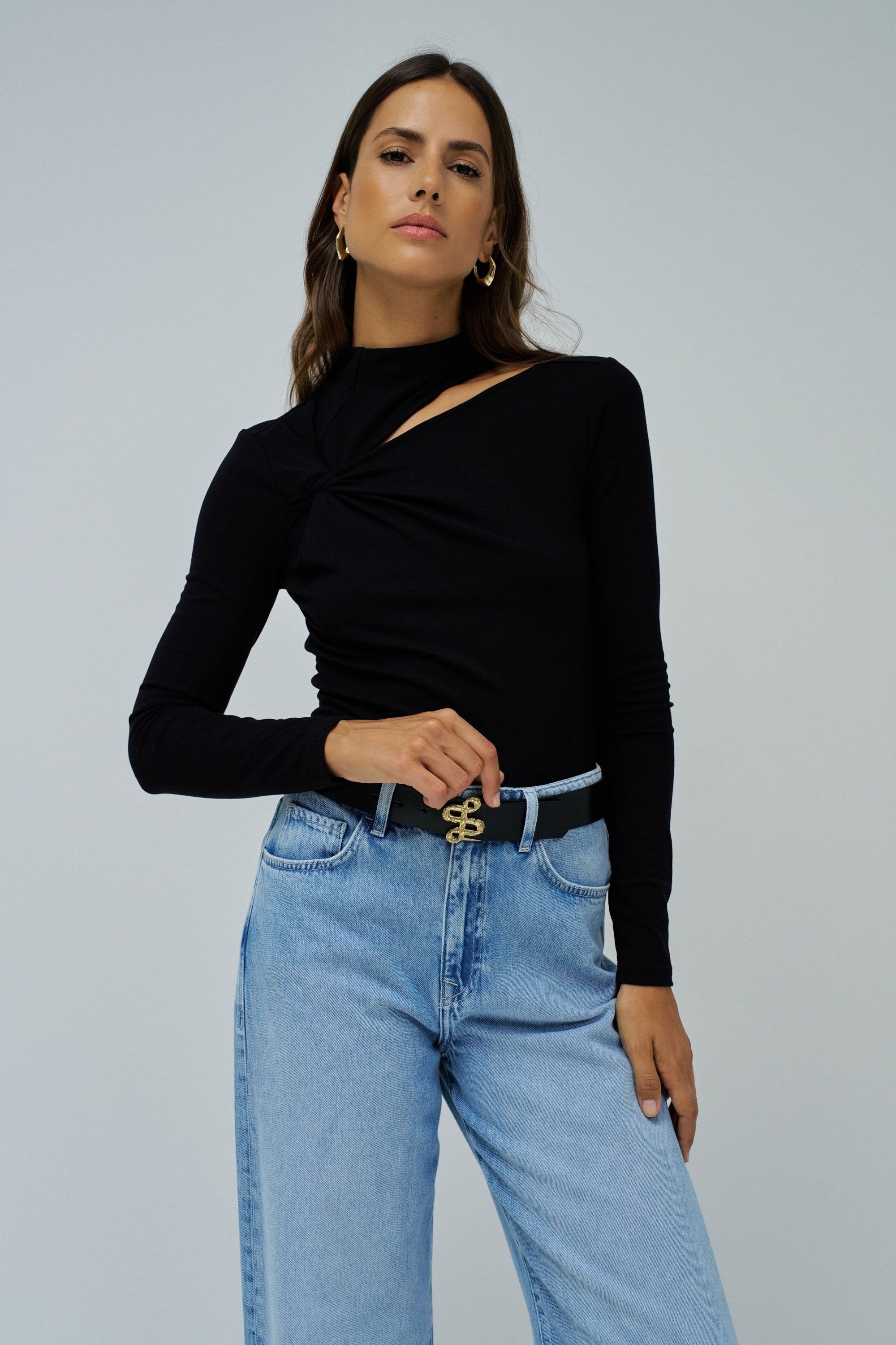 T-shirt manches longues With Twist Detail in Black T-shirts Salsa Jeans
