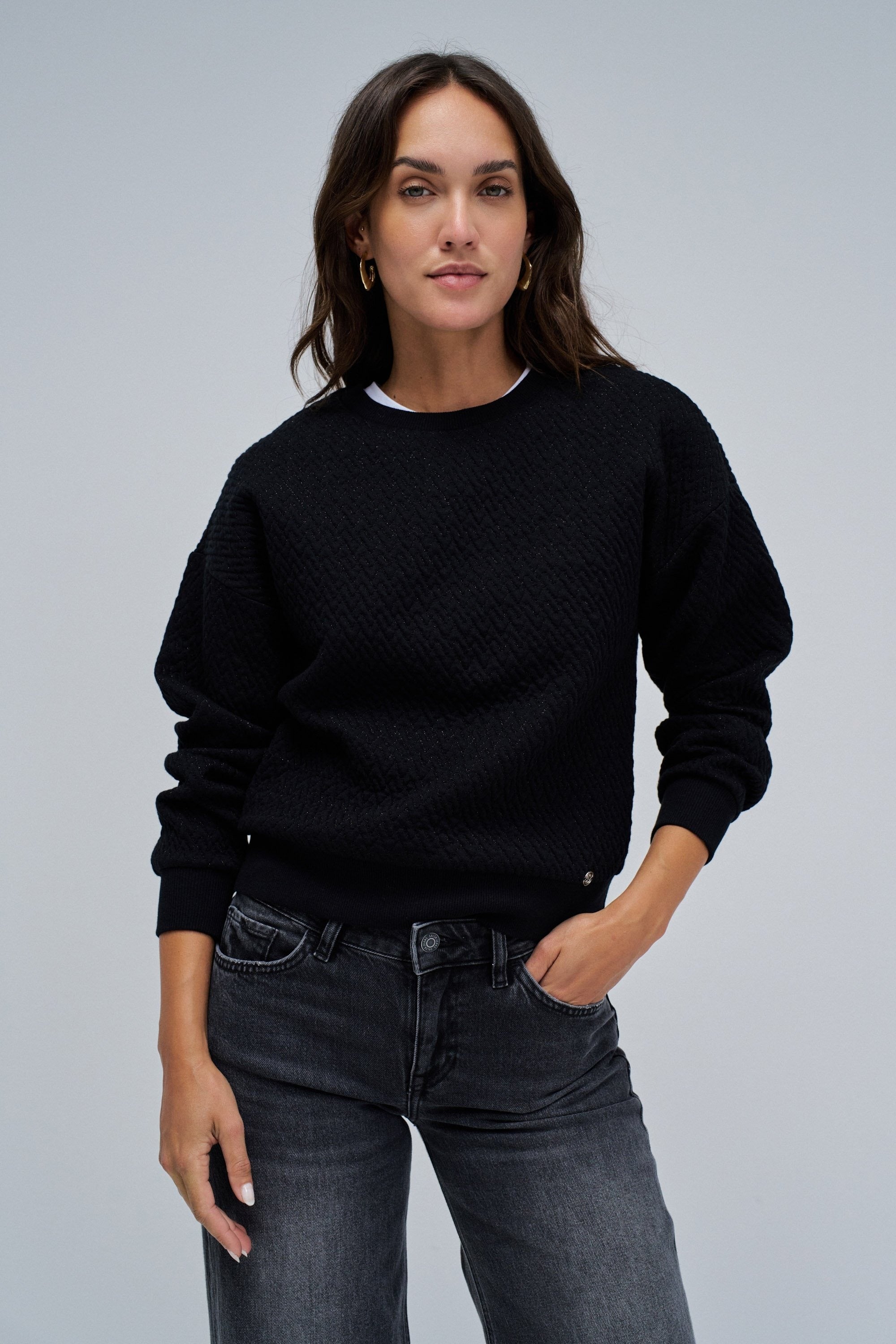 Lurex Jacquard Sweatshirt en noir Sweatshirts Salsa Jeans