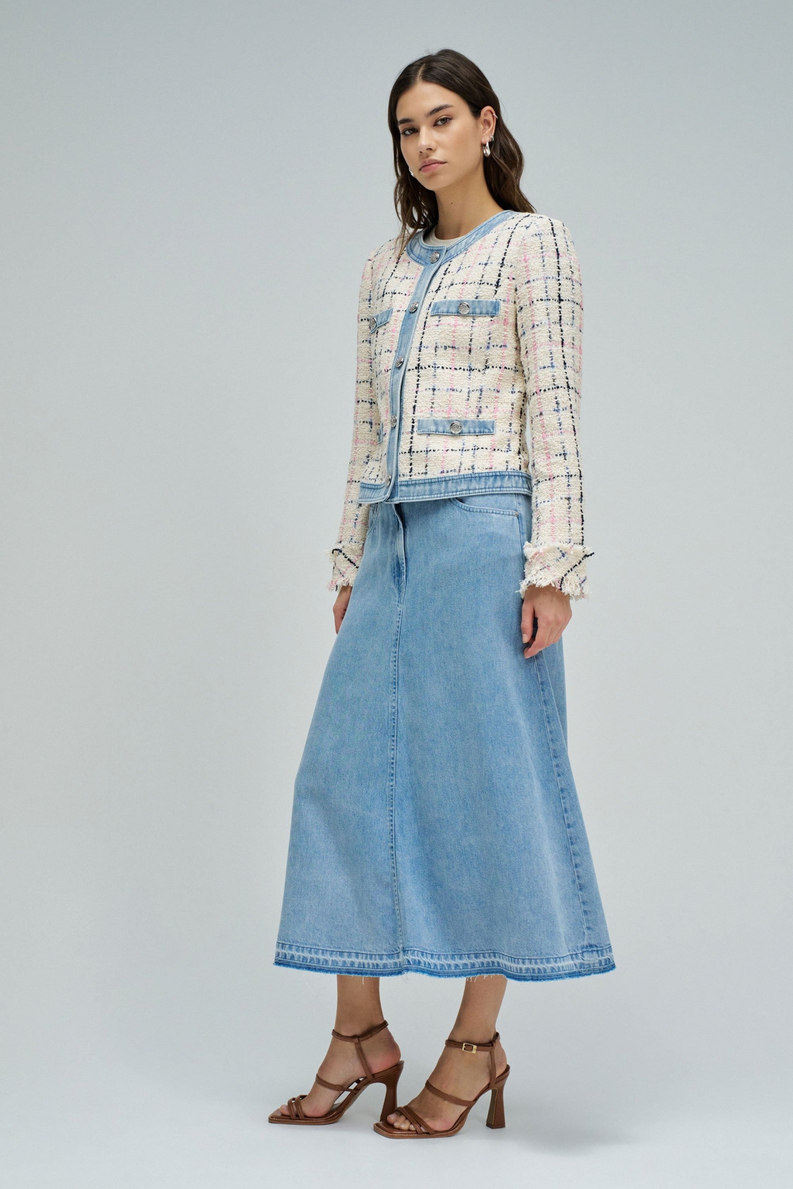 Veste en tweed style Chanel, beige clair V2