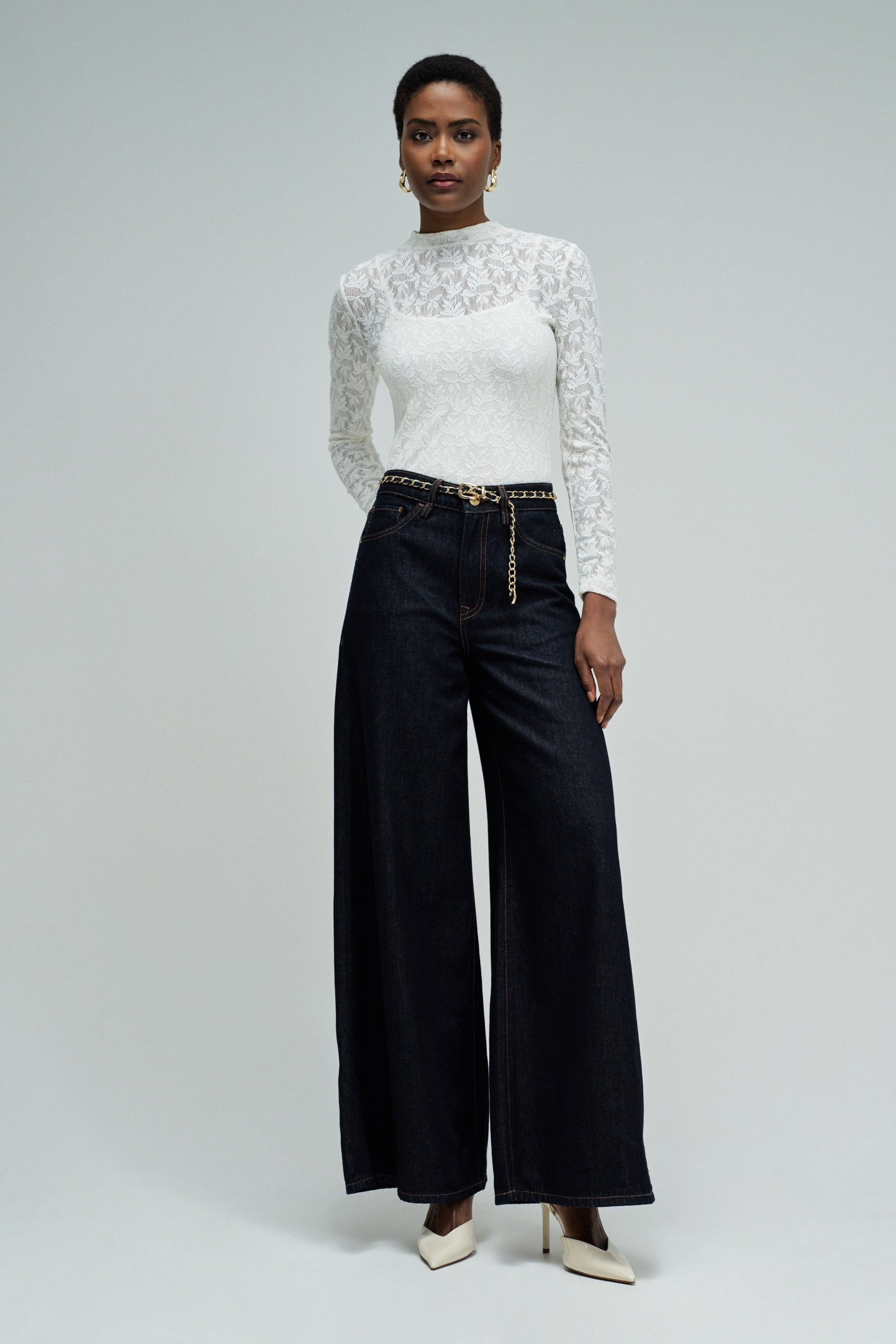 T-shirts à manches longues en dentelle beige clair Salsa Jeans