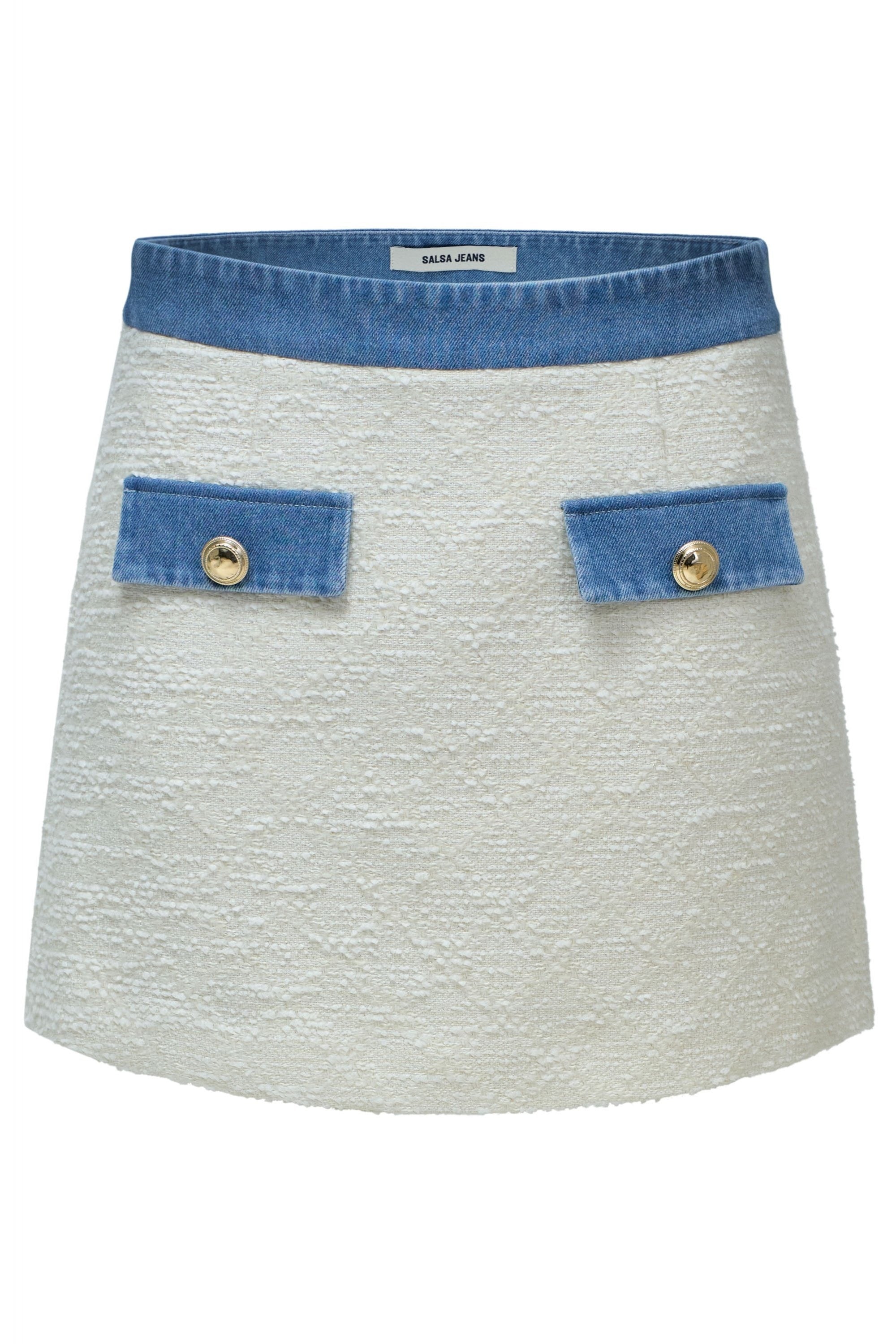 Jupe-short en tweed avec ceinture en denim, couleur beige clair