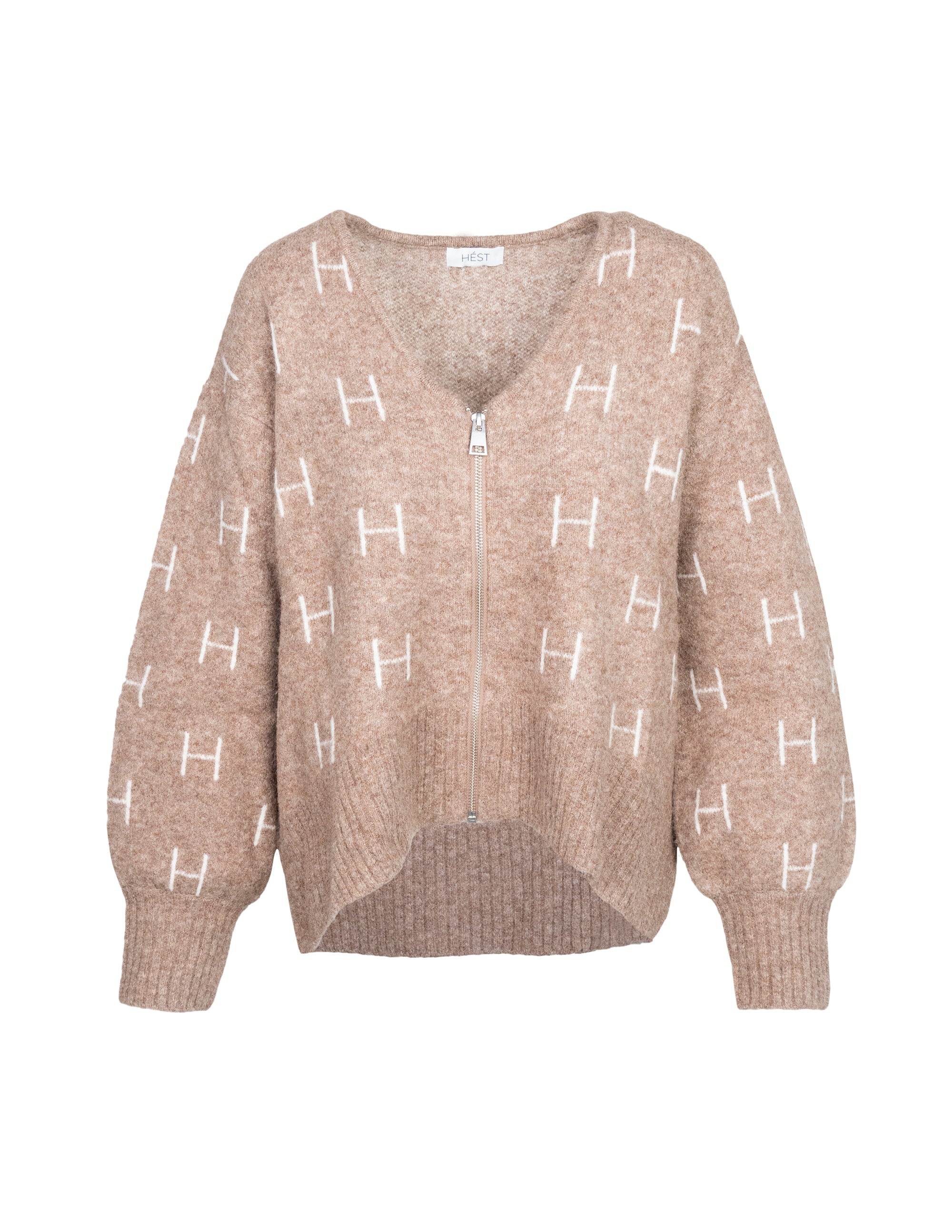 FAM Zip Jacket in Brown melange/white Pullover Hést