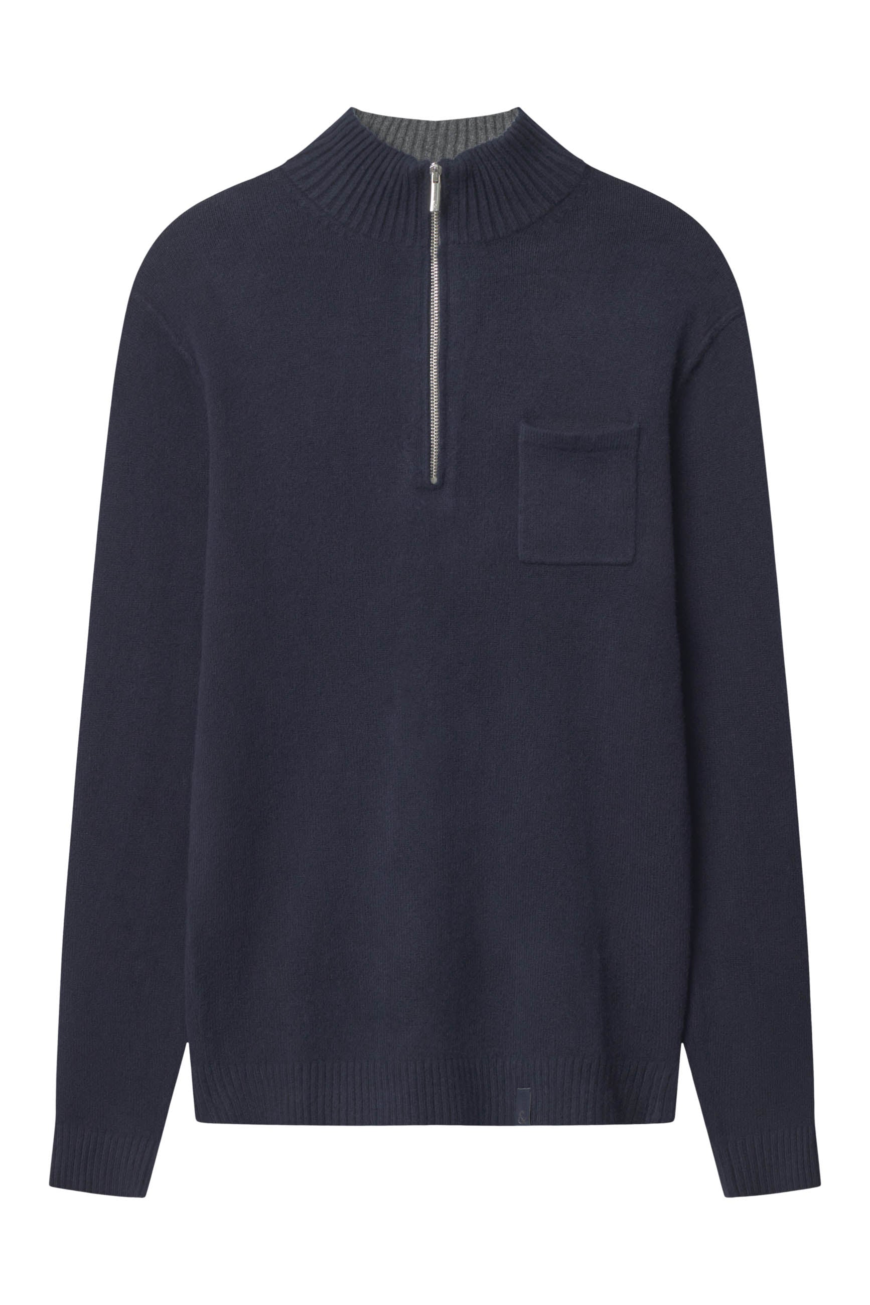 Pull-over Mock-Zip Woolen Touch in Navy Colours and Sons