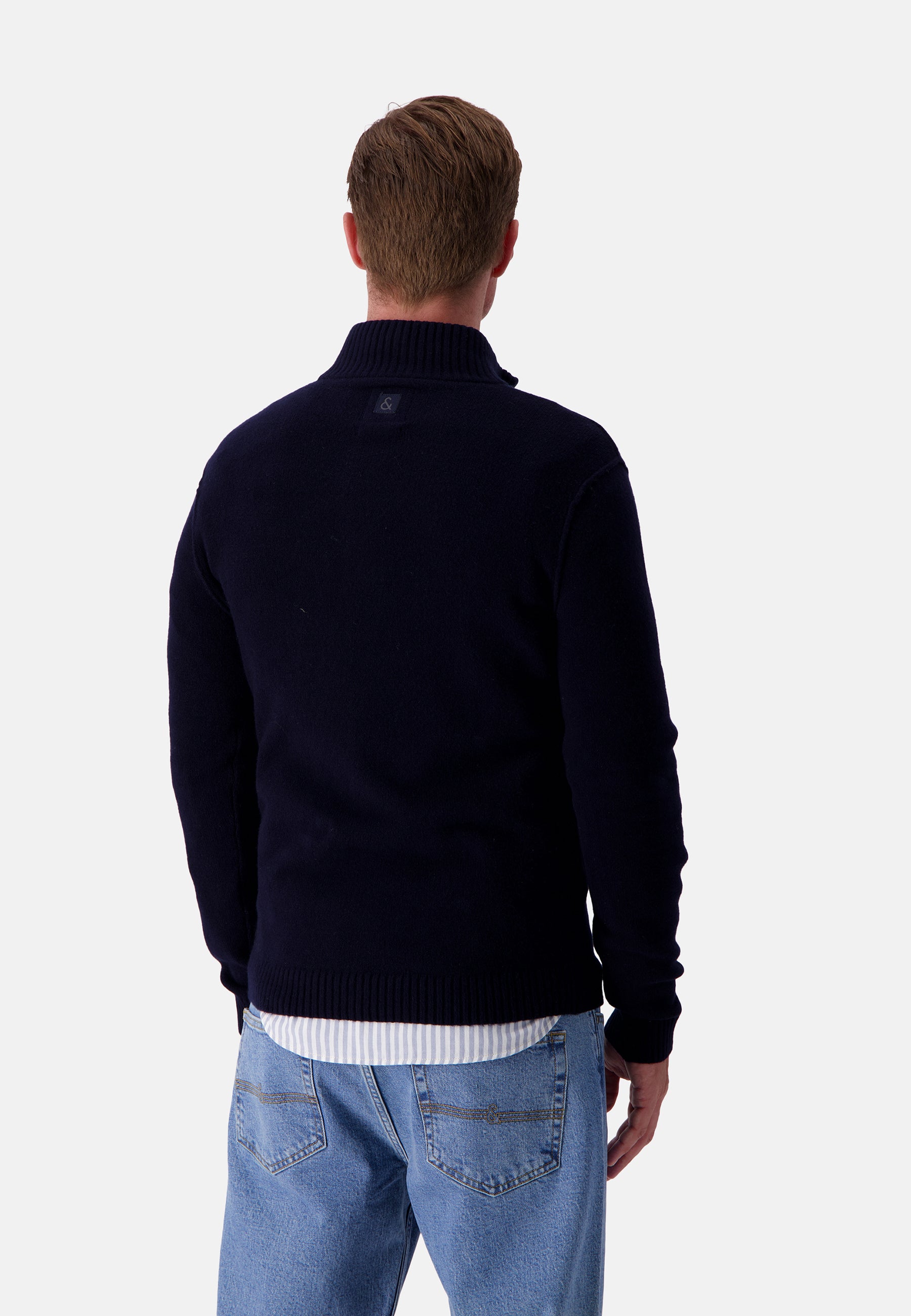 Pull-over Mock-Zip Woolen Touch in Navy Colours and Sons