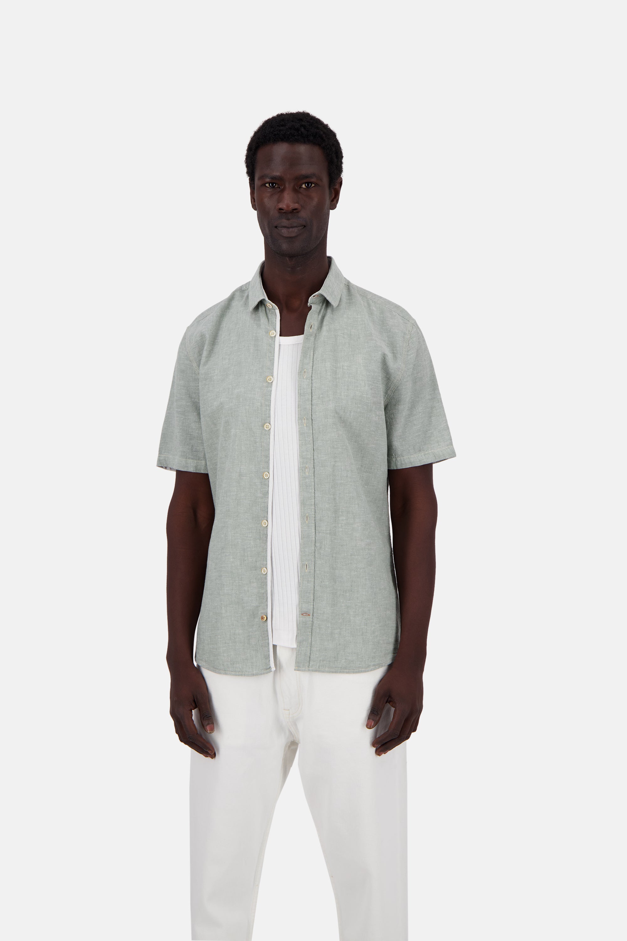 Shirt-Linen Blend Kent in Wasabi Chemises Colours and Sons