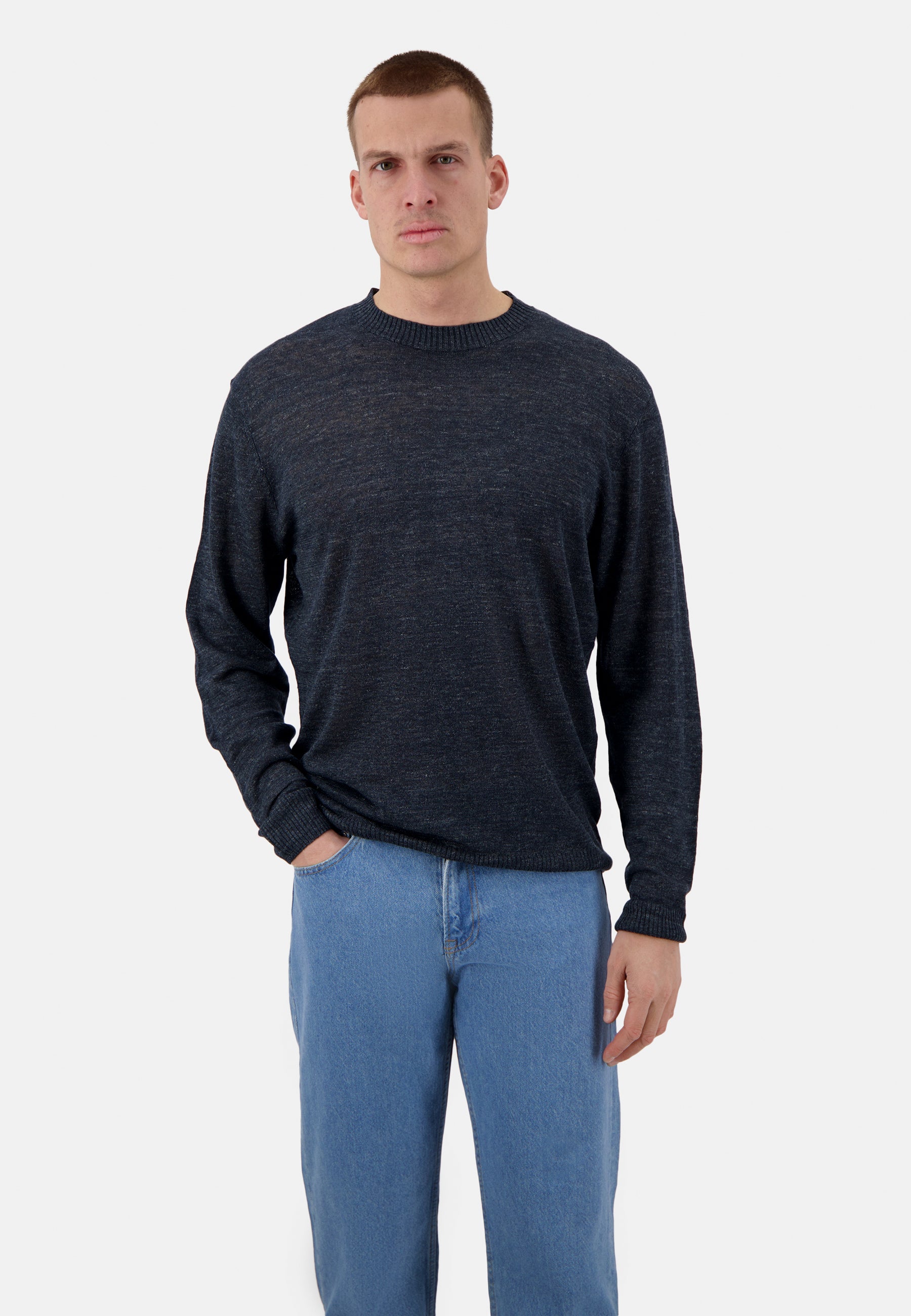 Roundneck-Linen en bleu marine Pullover Colours and Sons