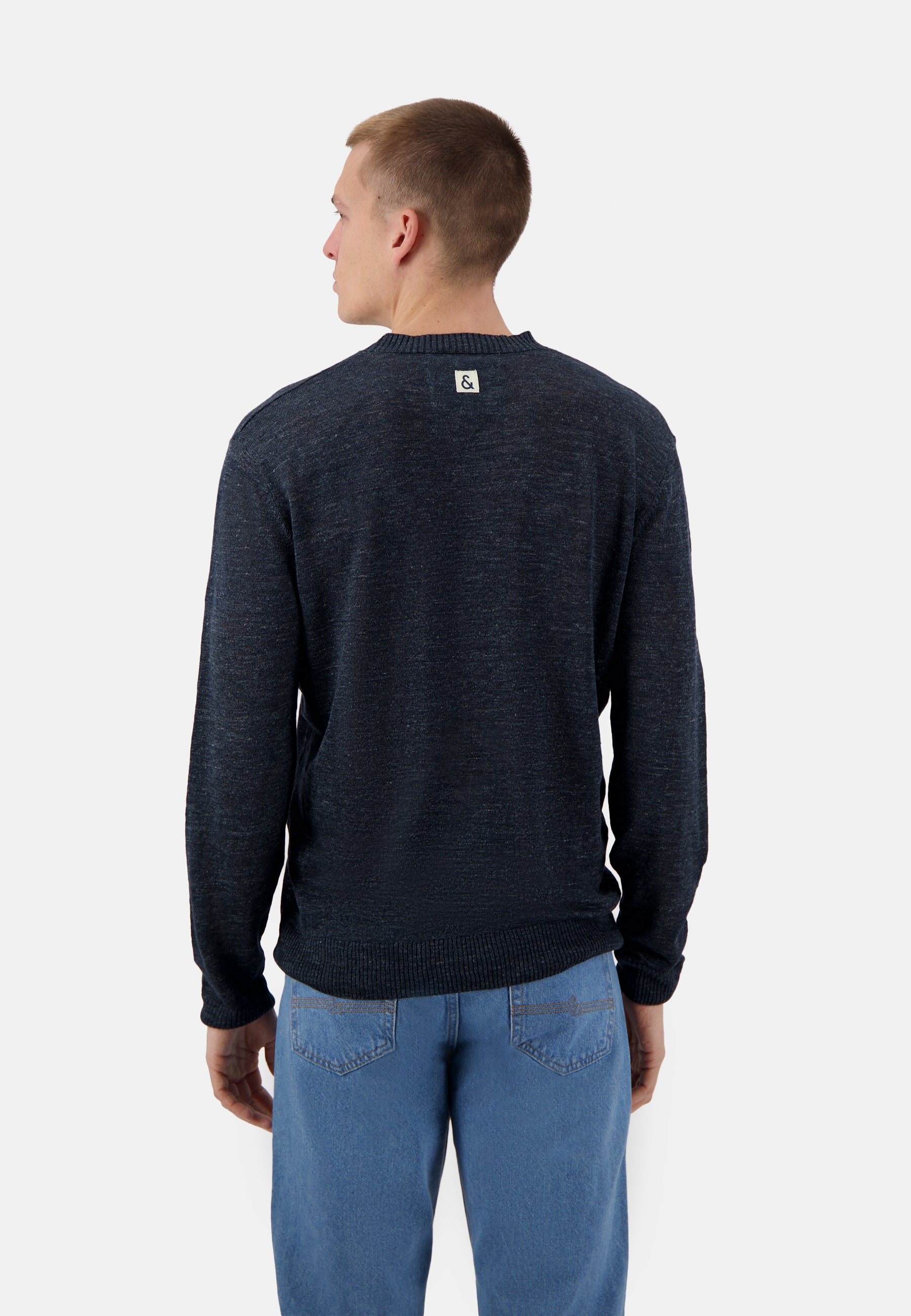 Roundneck-Linen en bleu marine Pullover Colours and Sons